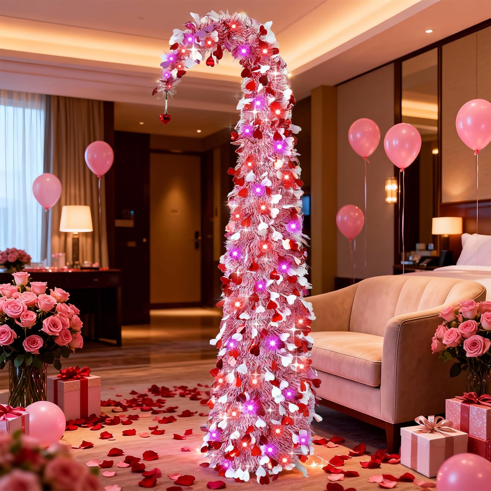 5 Ft Valentines Day Tree,Valentines Day Decorations,Pink Heart Tree with Ligh…