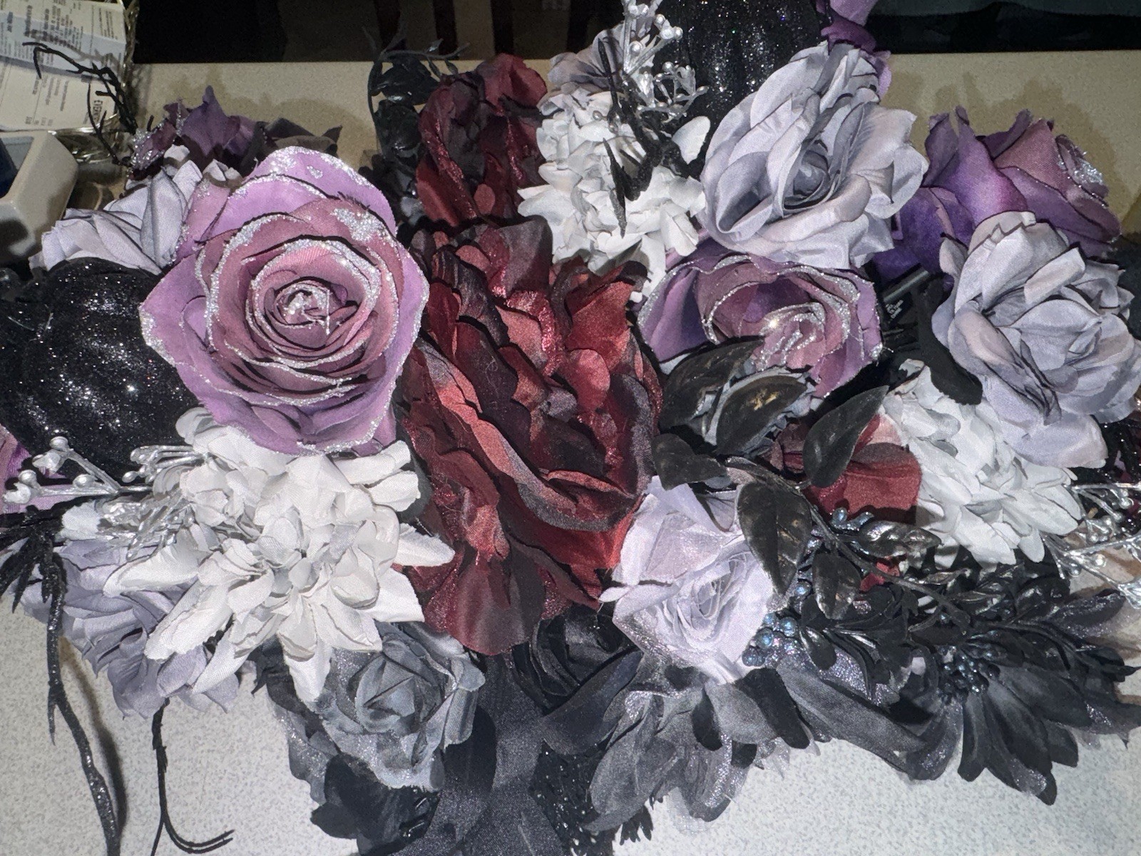 Lot Of 10 Ashland Halloween Red Black Gray Roses Peony Elegant Floral Bouquet
