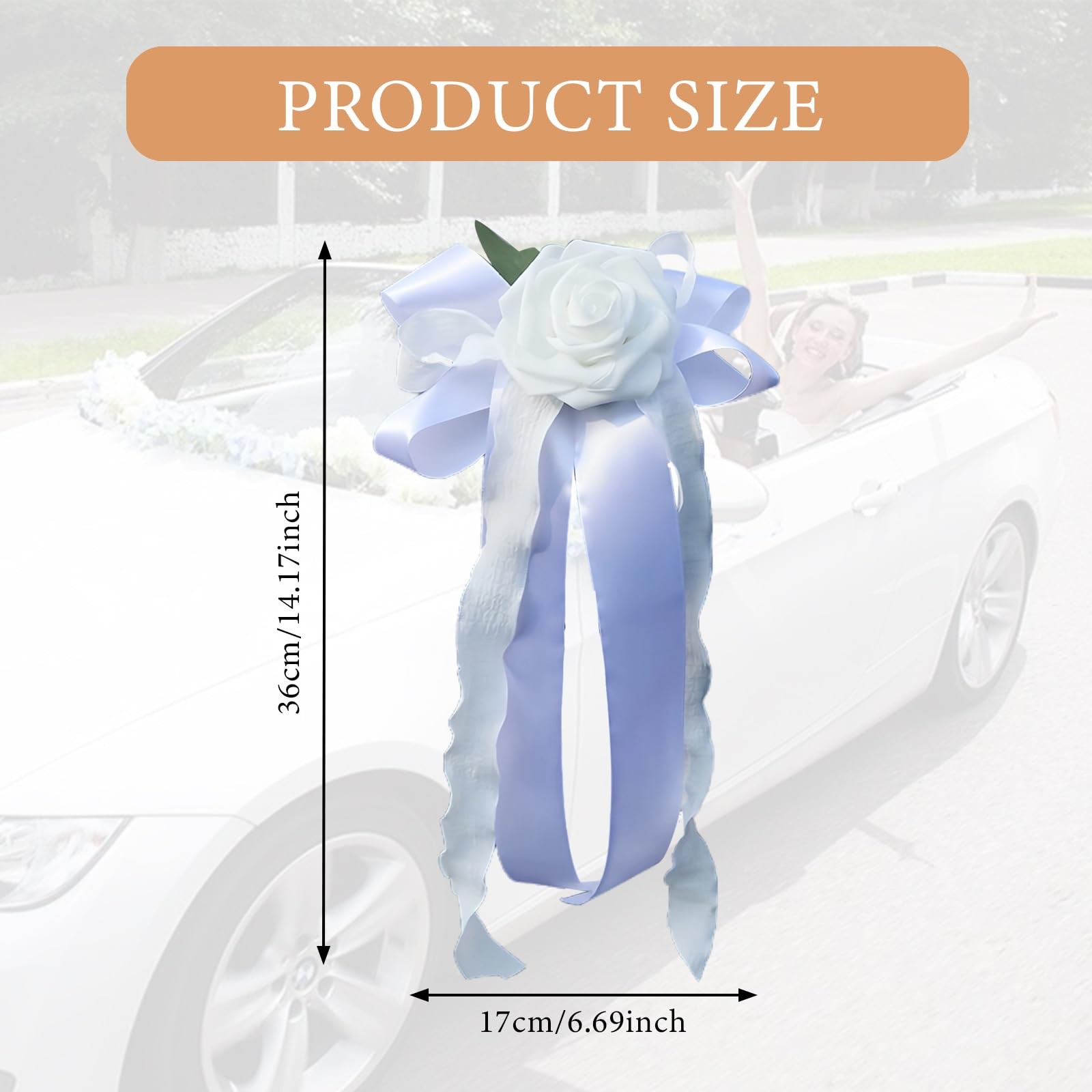 White Artificial Flower Bow, Ribbon, Wedding Car Decor, Door Handle, Rearview