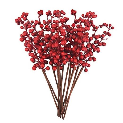 Jmkcoz 12 Pack Artificial Red Berry Stems Branches, Fake Burgundy Berry Picks