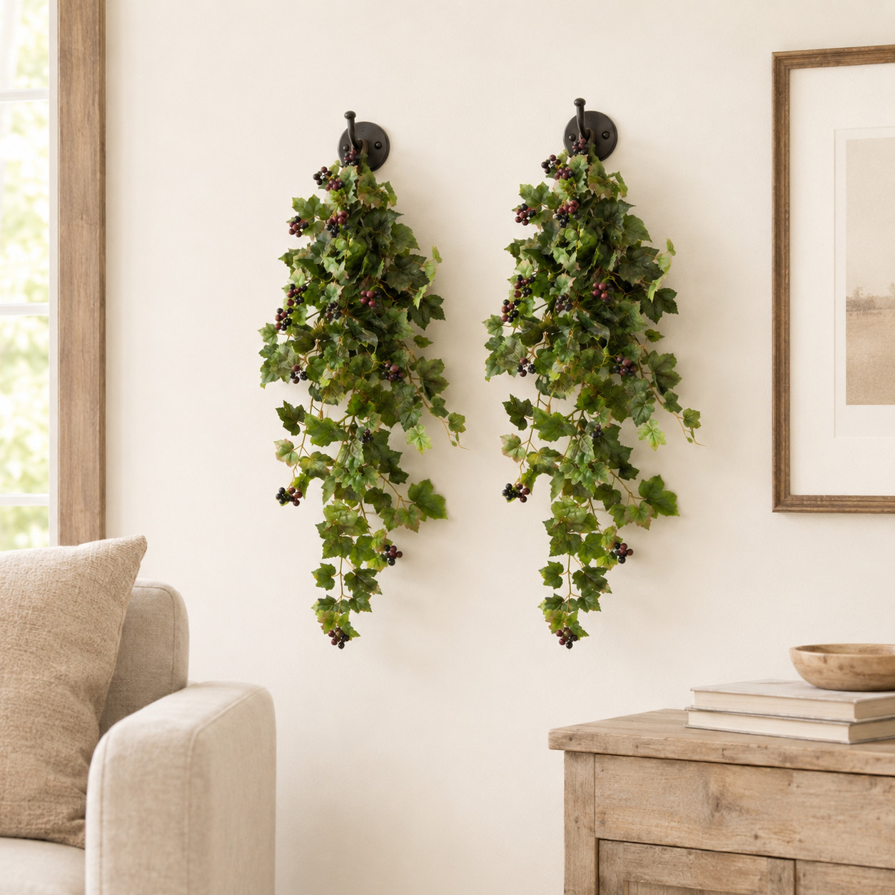24″ Grape Leaf Hanging Artificial Plant (Set of 2)