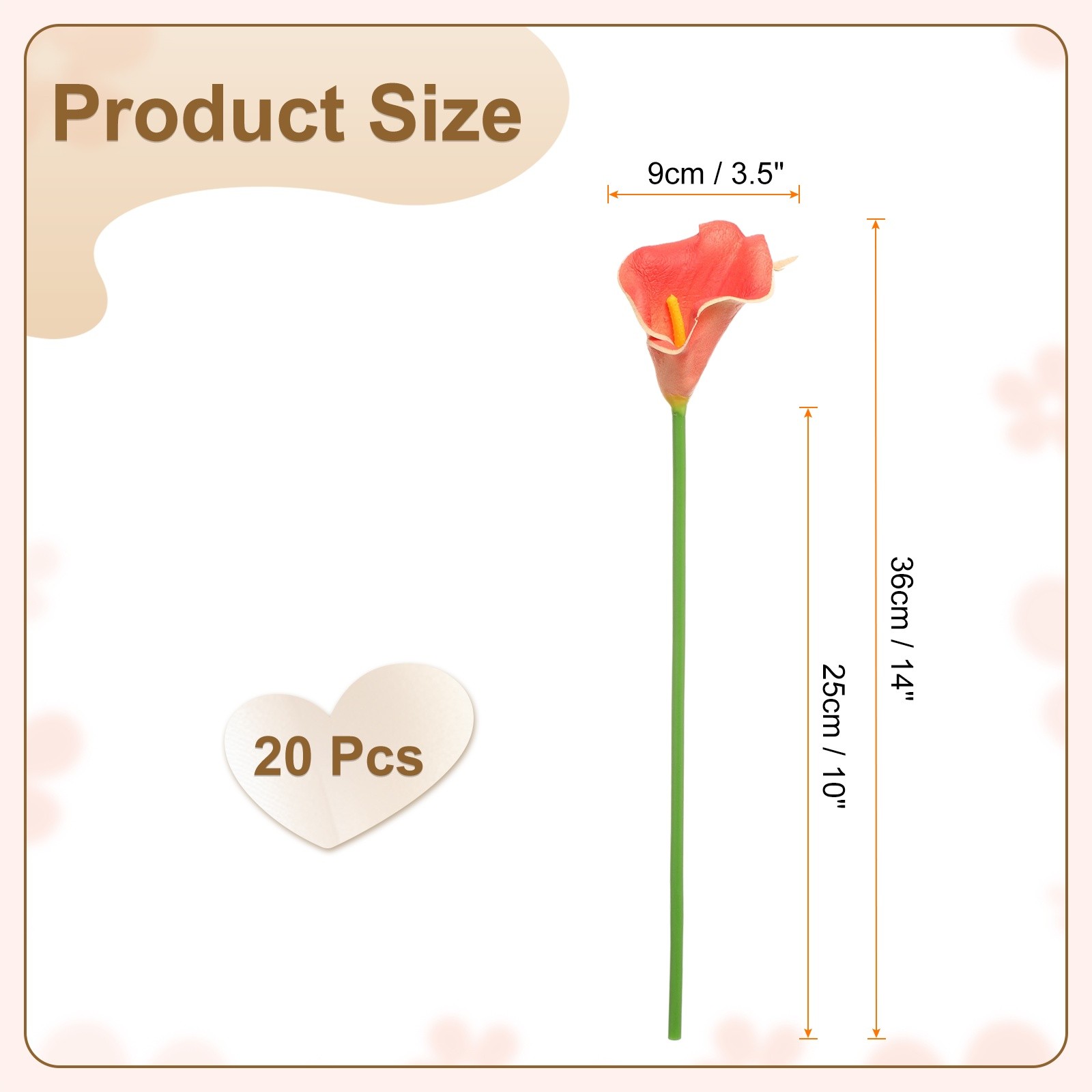 20Pcs Coral Artificial Calla Lily Fake Silk Flowers for Wedding Party Home Decor