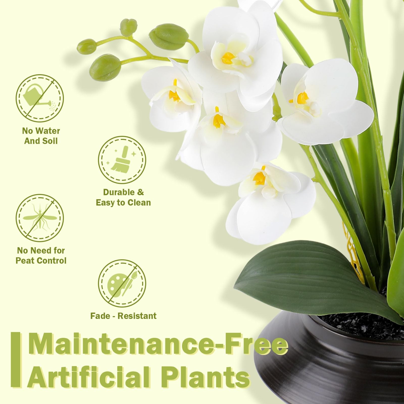 Artificial Orchid Plant in Pot 19.5″ Tall, Realistic Faux Orchid Flowers
