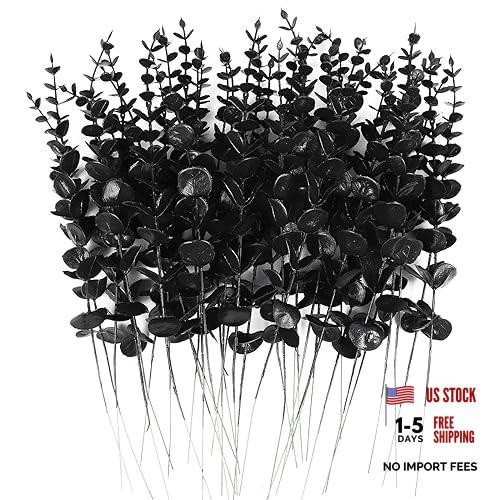 36Pcs Black Eucalyptus Leaves Stems 15in – 36pcs