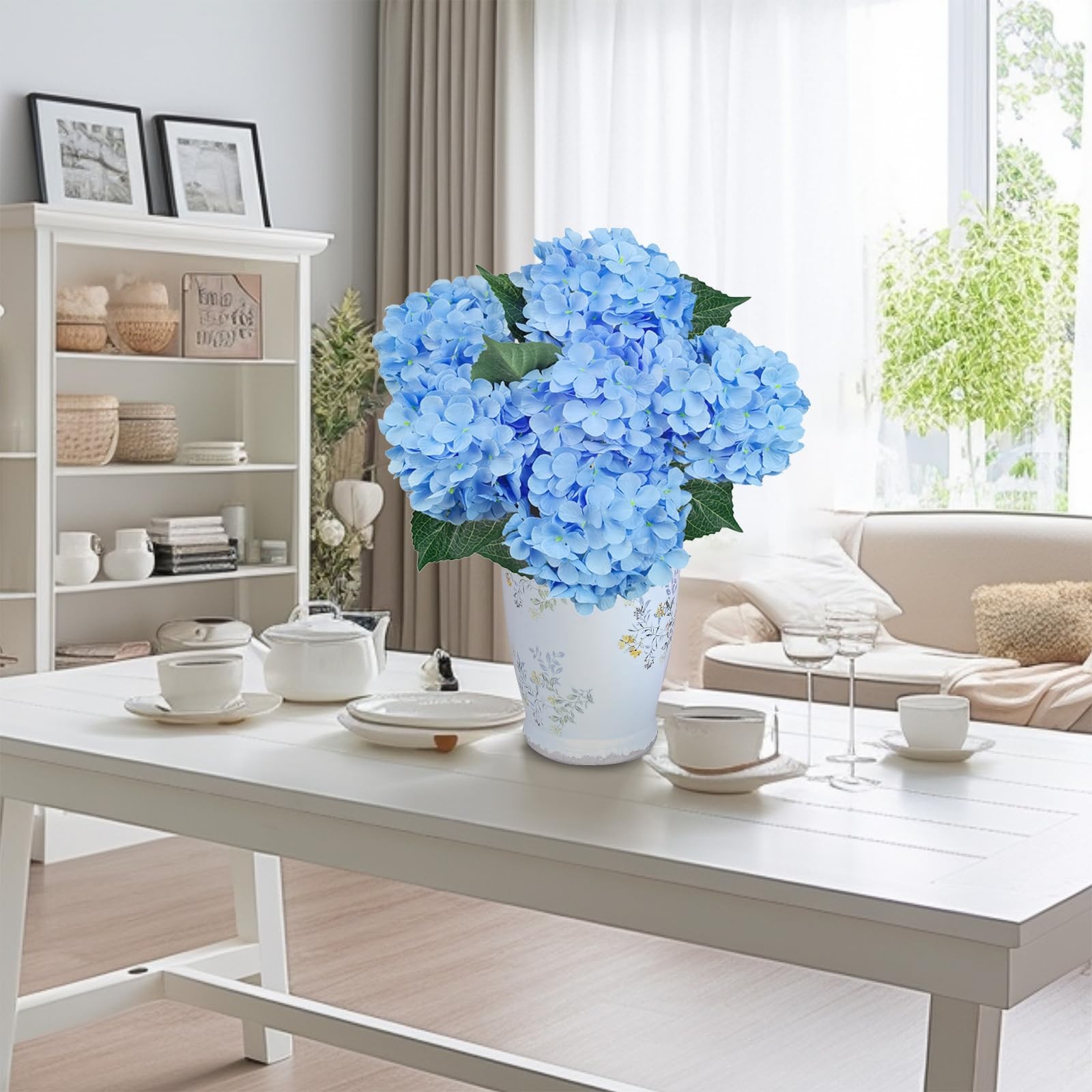 6PCS Premium Blue Silk Hydrangea Artificial Flowers Bouquets – Realistic Fake…
