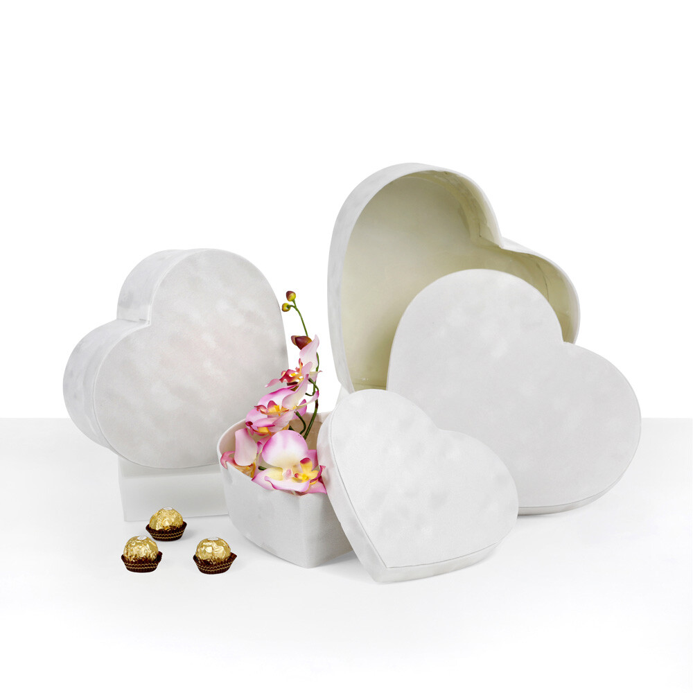 Premium Quality Heart Shaped Velvet Flower Boxes, Set of 3, Liner Included