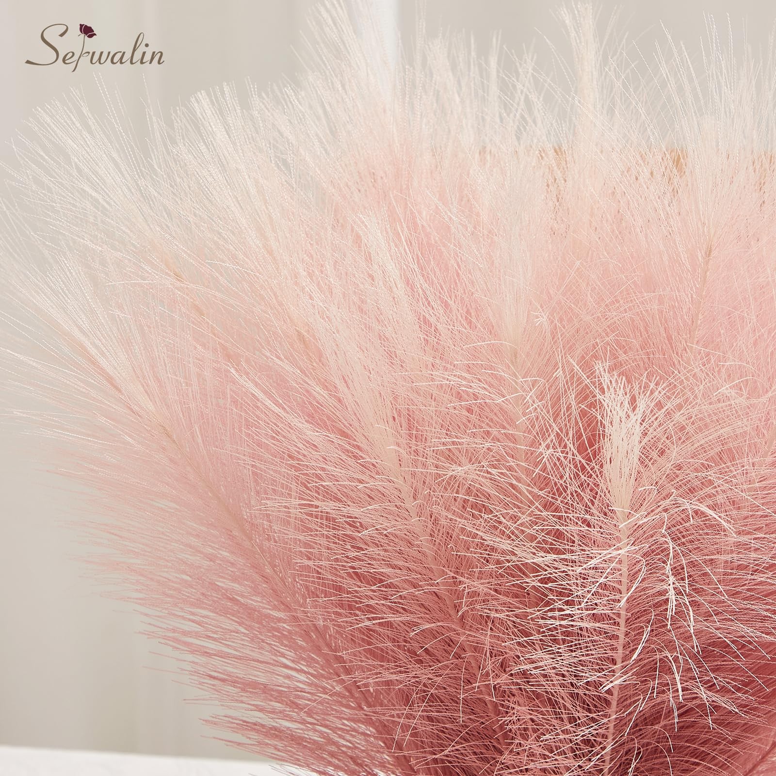 6 PCS 17.7 Inch Gradient Pink Artificial Fluffy Pampas Grass Faux Decor