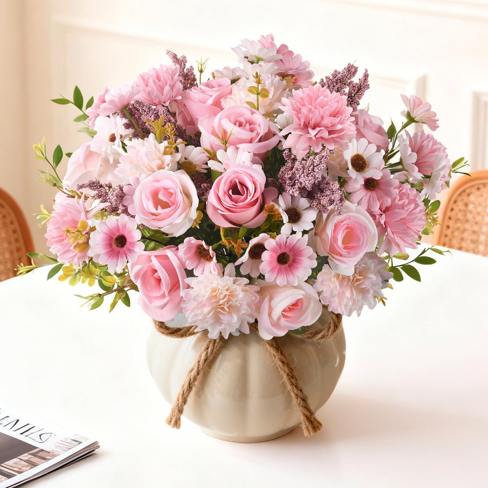 Artificial Spring Faux Silk Chrysanthemum Rose Daisy Bouquets 4 PCS