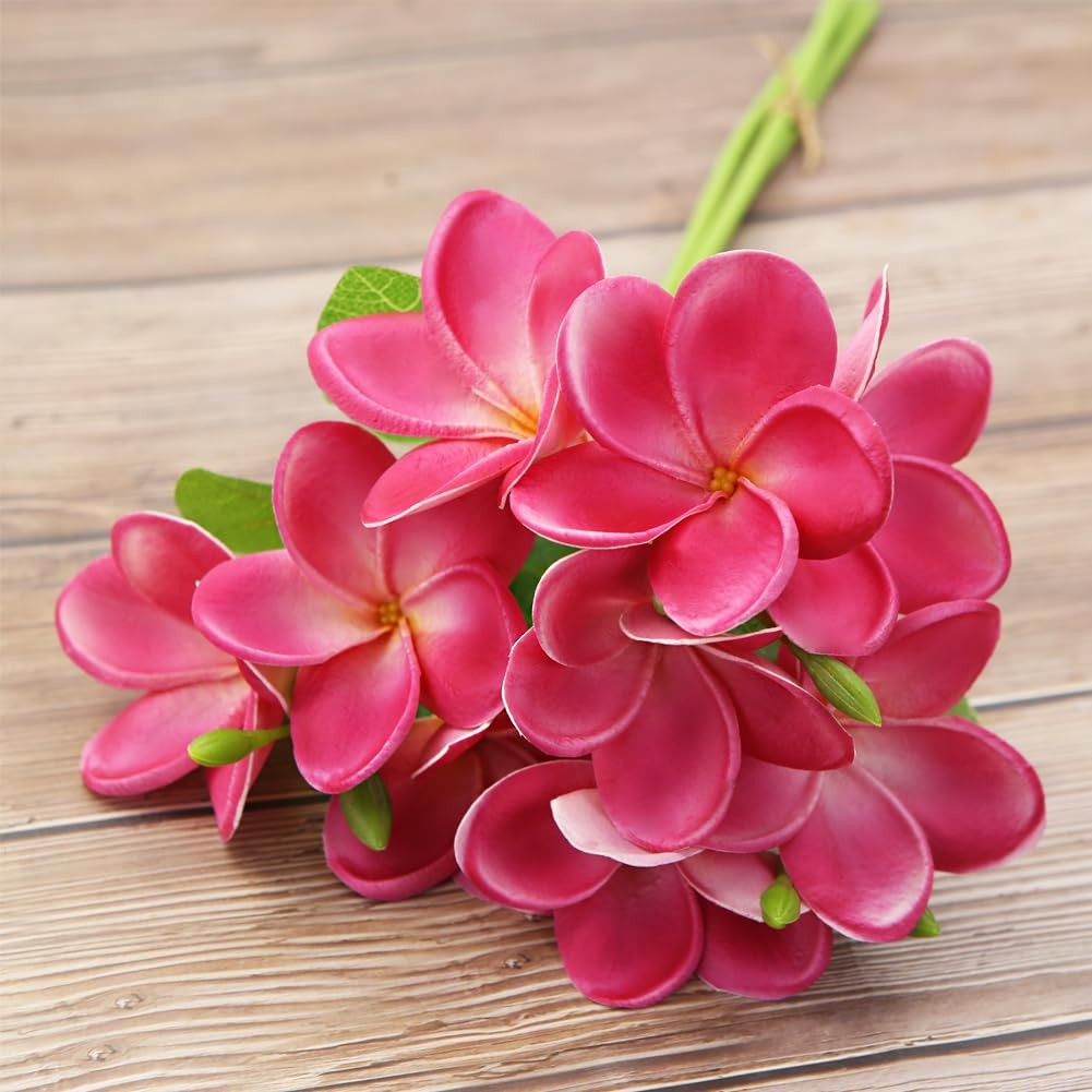 3 PCS Artificial Plumeria Flowers With Leaves,Lifelike Plumeria Frangipani Fl…