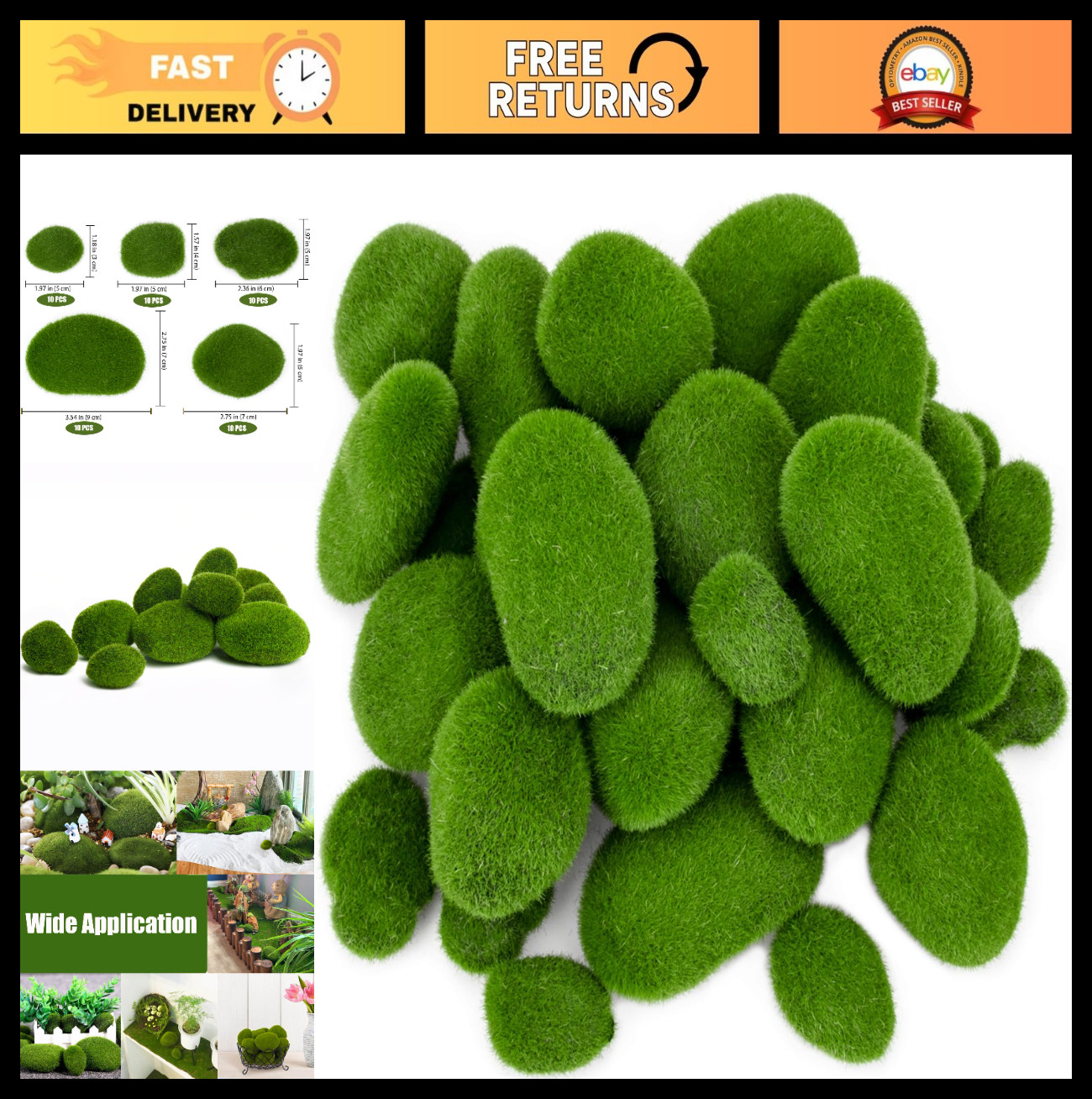 50 Pcs Artificial Moss Rocks – Decorative Faux Green Balls for Floral Arrangemen