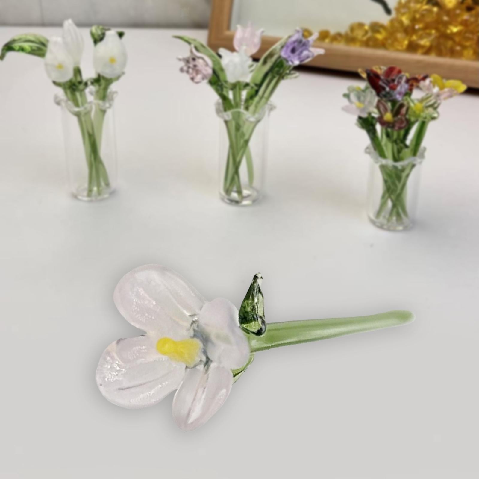 Miniature Hand-Blown Glass Flower Bouquet in Tiny Clear Vase