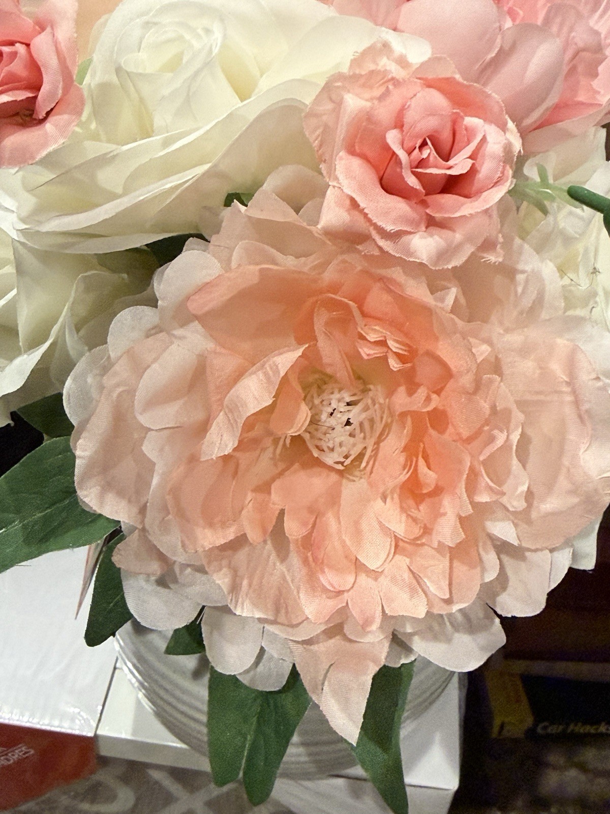🌺 Artificial 🌹 Roses Peony Flowers Arrangement Double Handle Ceramic Vase 🆕