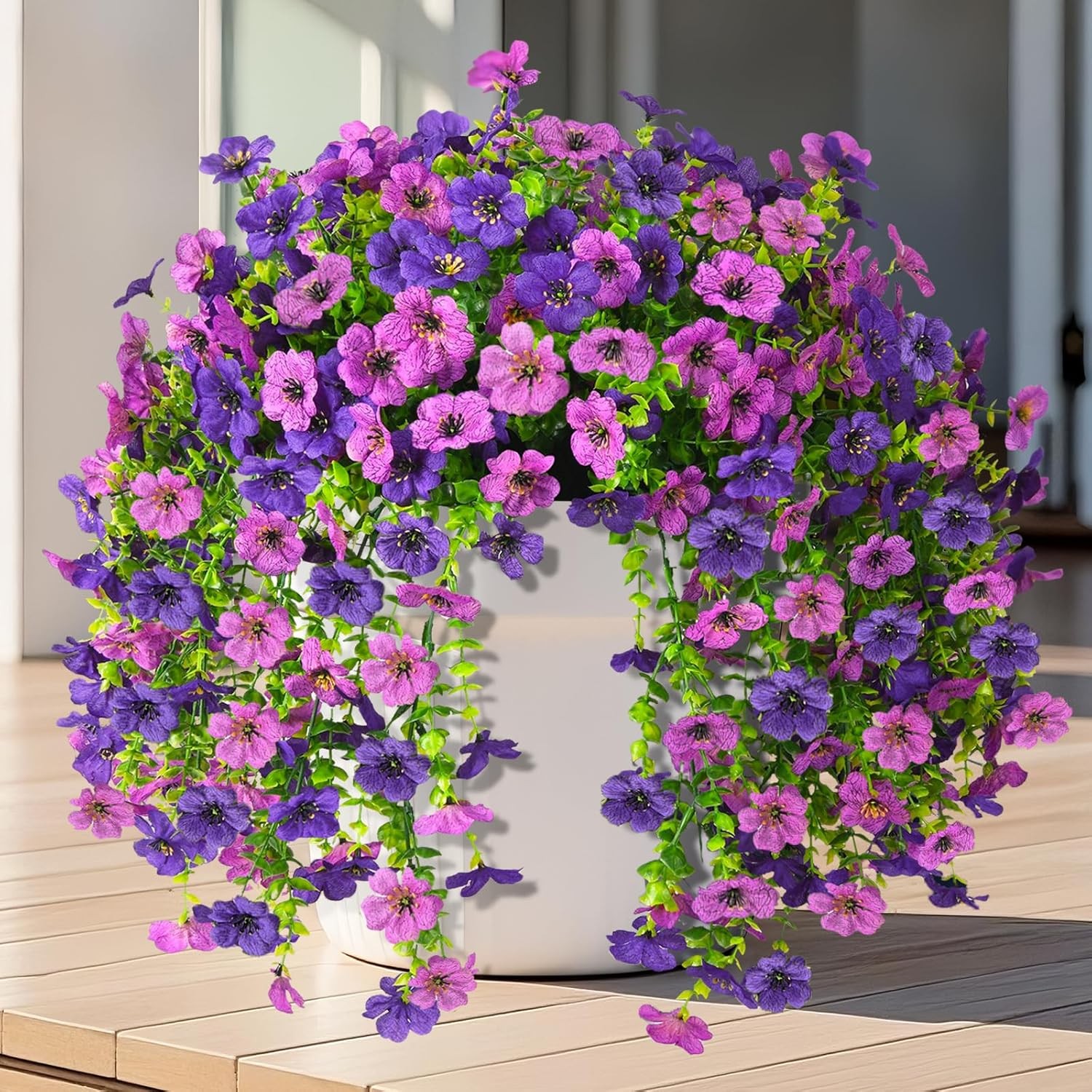 2Pcs Artificial Fake Hanging Flowers for Outdoors UV Resistant Artificial Plants