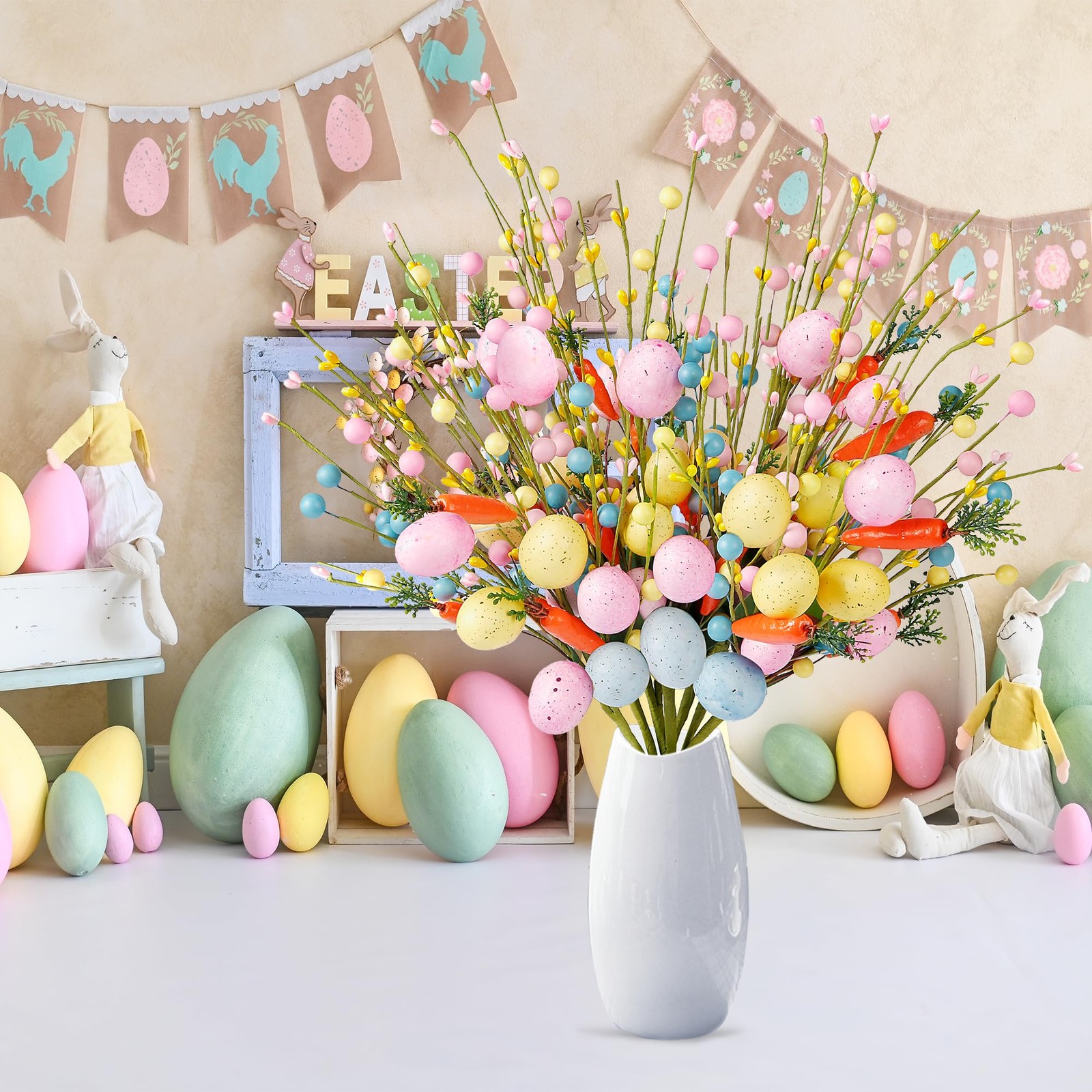 Artificial Easter Stems 6 Pcs Spring Picks with Eggs Carrot Colorful Berries …