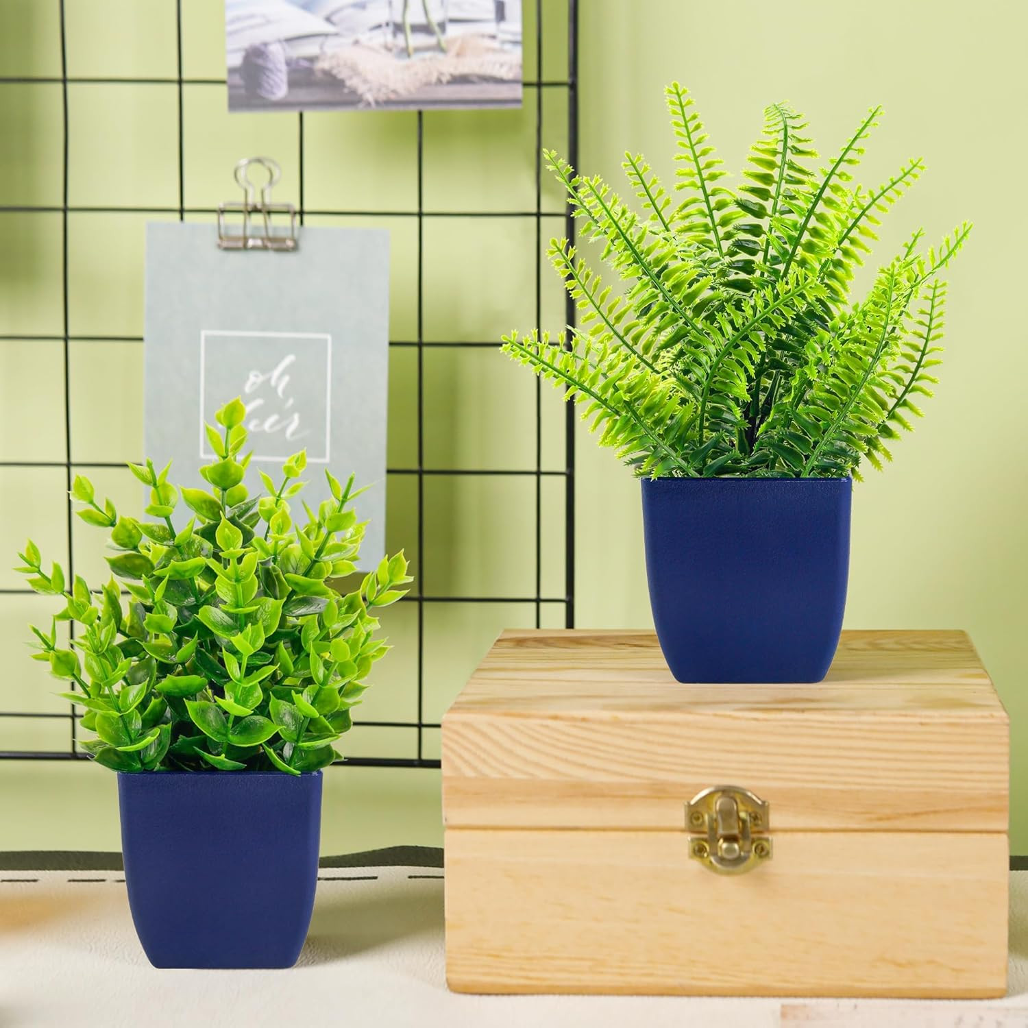 Fake Plants 2 Pack Small Artificial Plants in Blue Pots Faux Plants Indoor for H