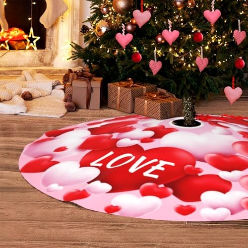 Valentine’s Day Tree Skirt 48 Inch ，Heart Suede Tree Skirt for 48inch Pink