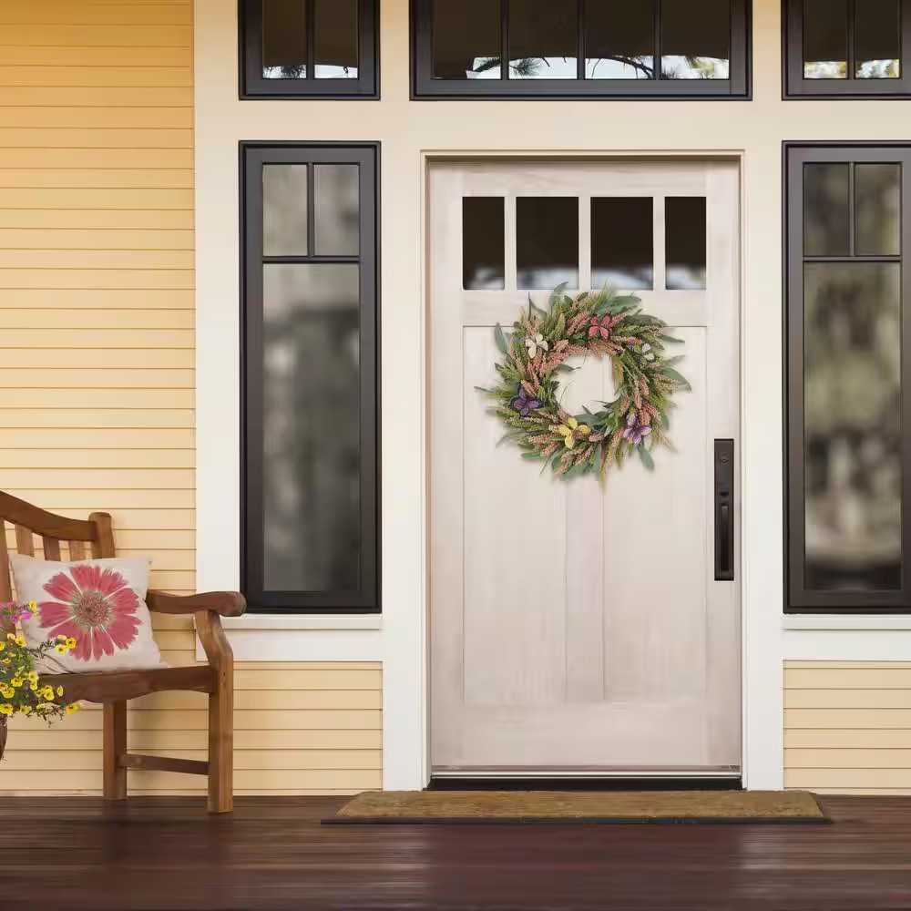 24 In. Artificial Salix Leaf with Butterfly Floral Spring Wreath