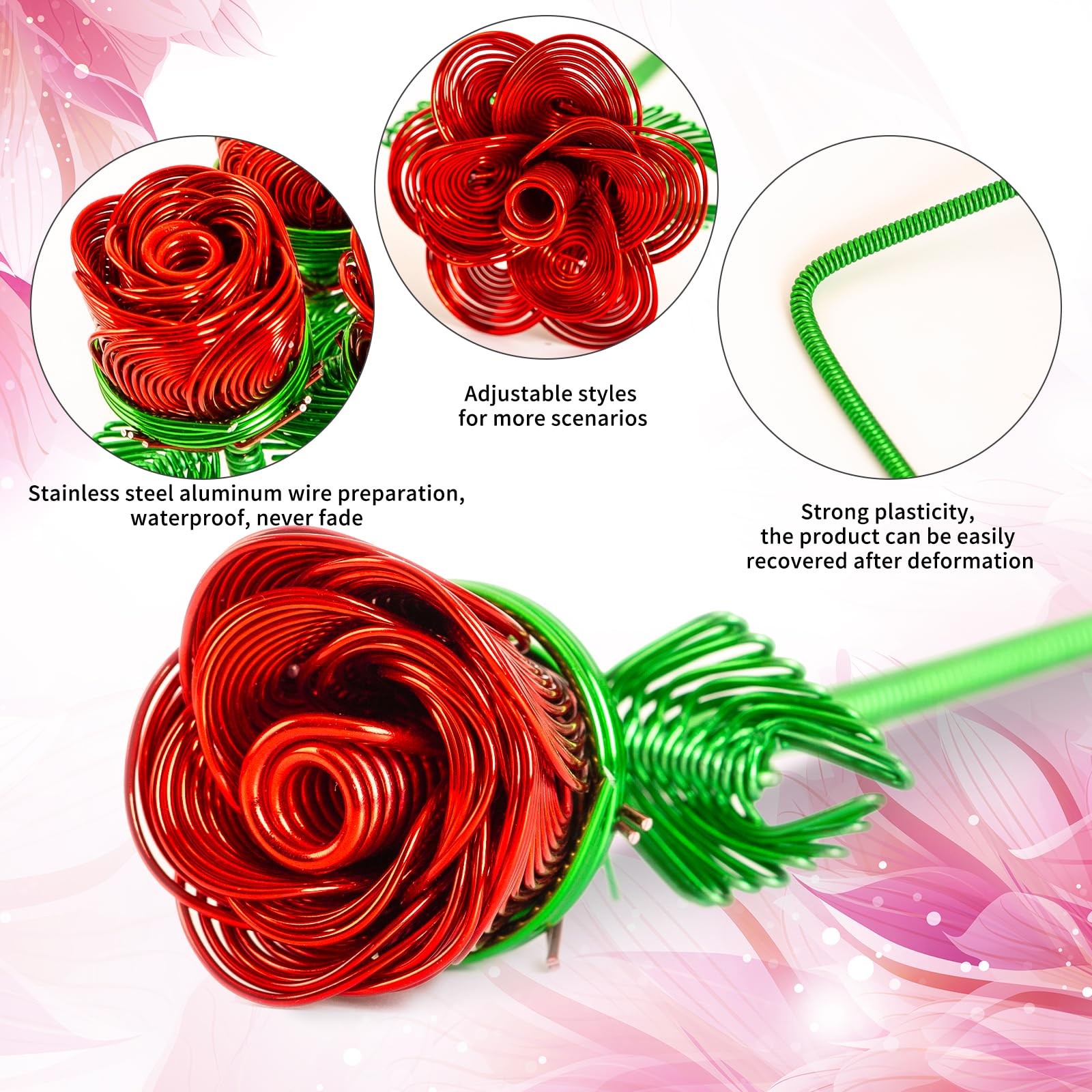 6 PCS Artificial Flowers Metal Bouquet Roses Silver Black Fake Rose Decor