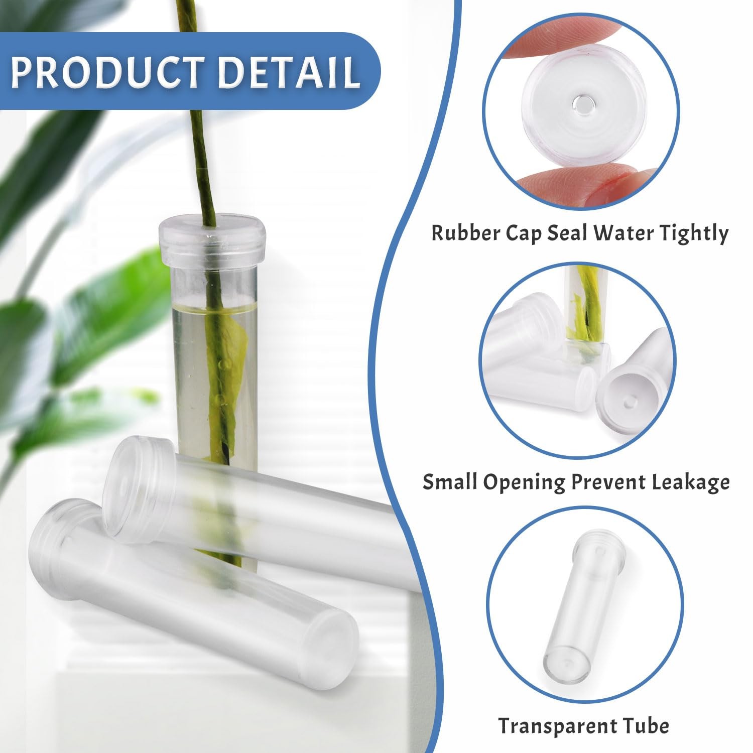 100 PCS 2.83 Inch Floral Water Tubes Plastic Vials Small Holder Clear Decor