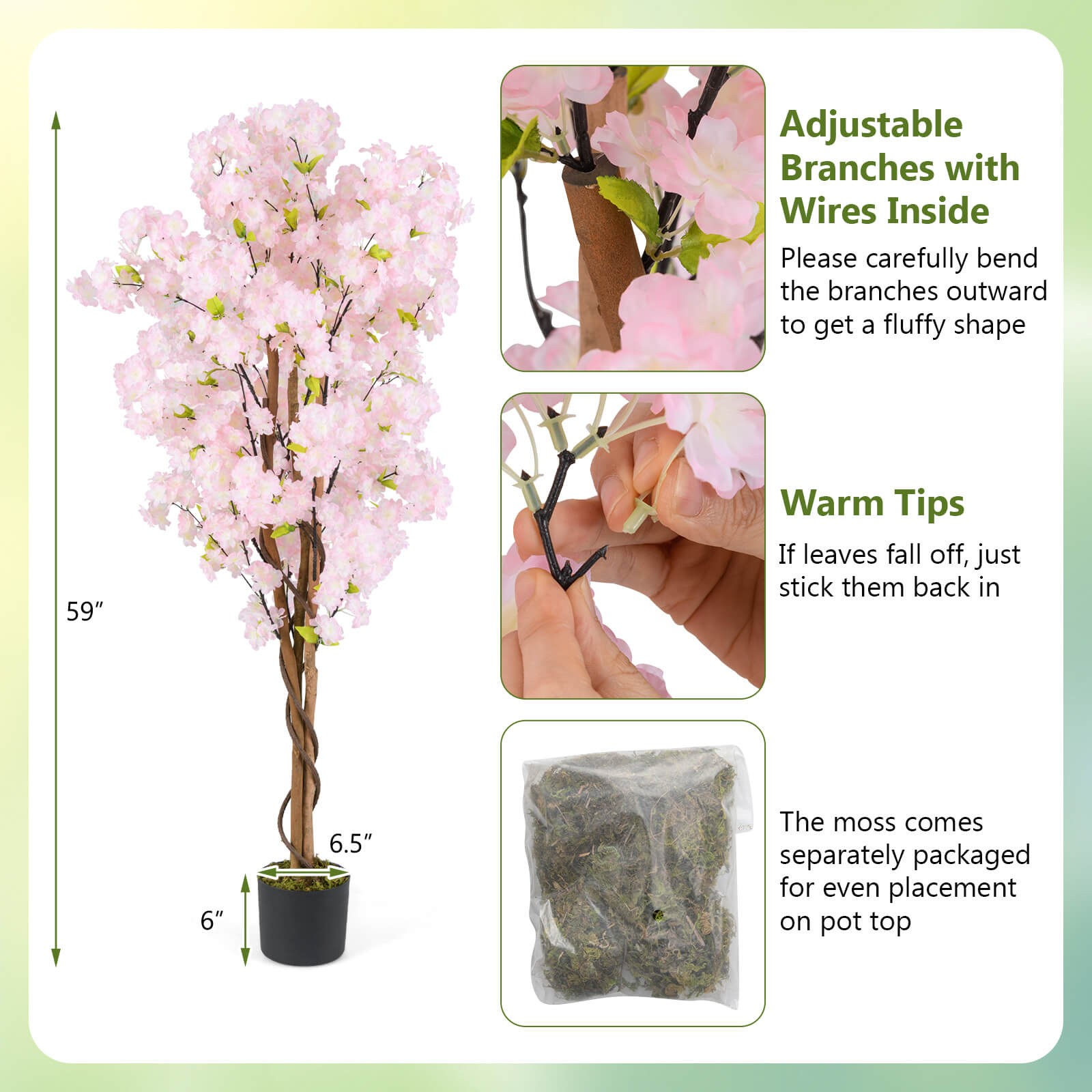 5 FT Tall Artificial Cherry Blossom Tree Faux Flower Plant in Nursery Pot