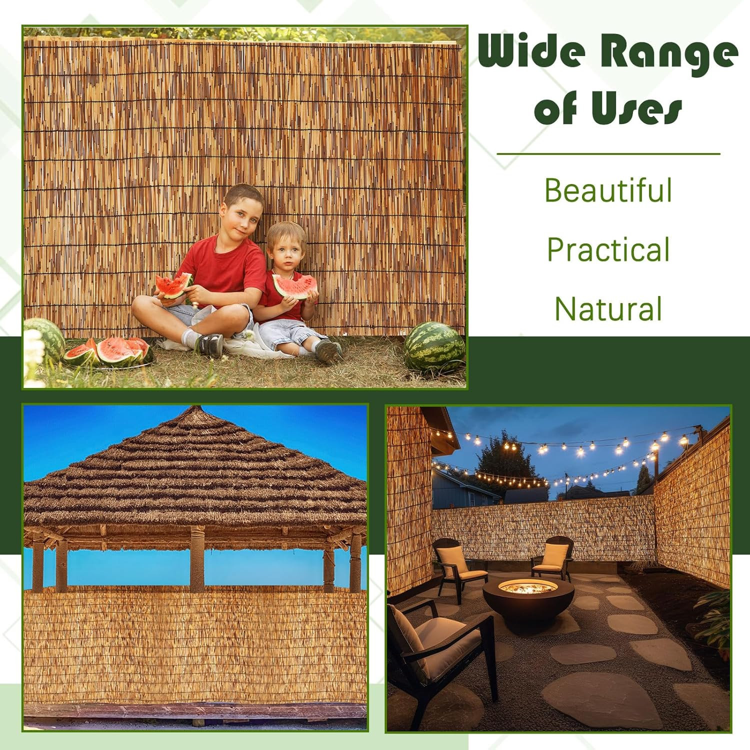 3 Pcs 4 X 16.4 Ft Reed Fence Roll, 85% Shade Bamboo Privacy Screen, Natural Deco