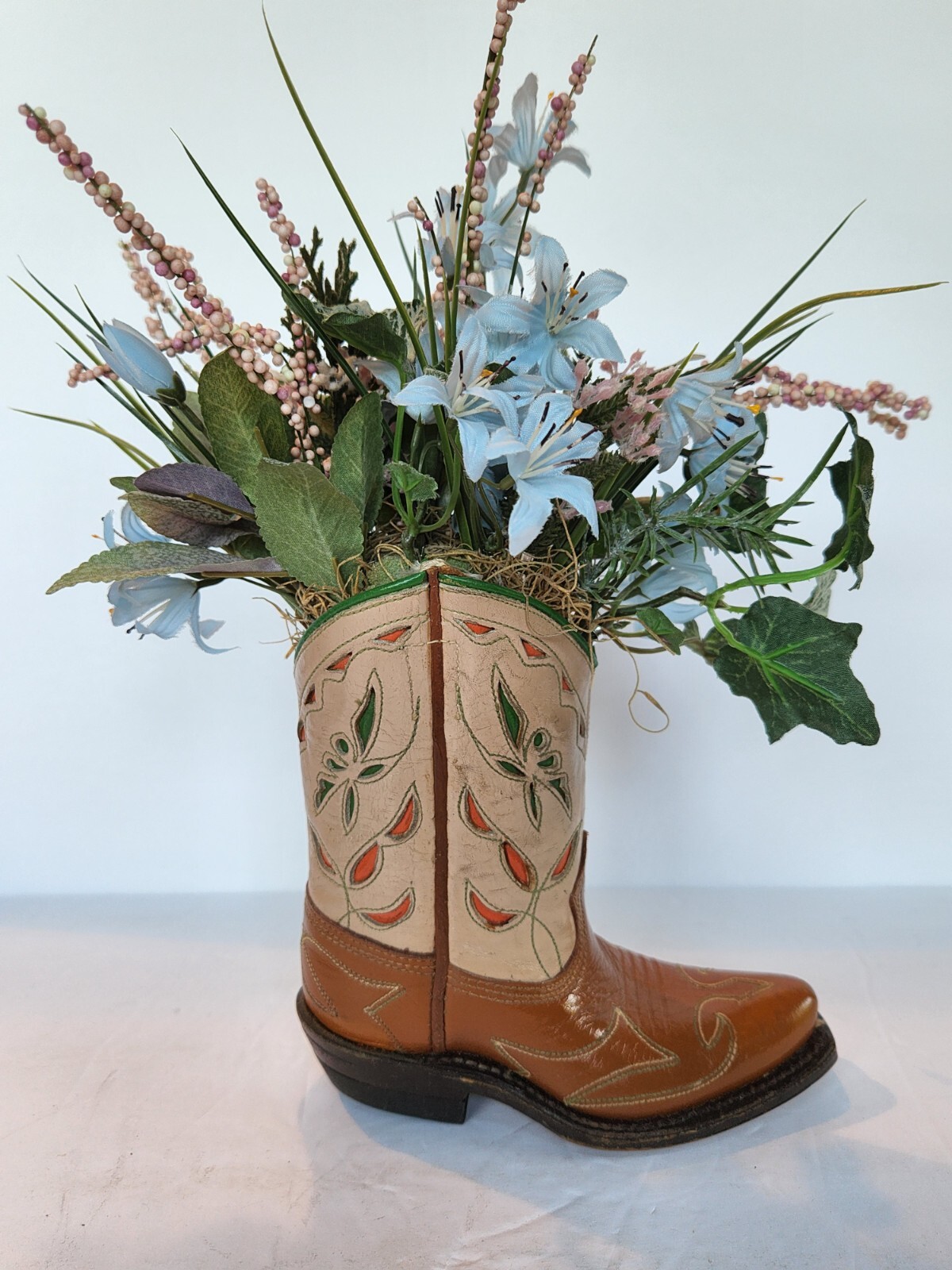 Acme Leather Western Cowboy Boot 4.5D Blue Floral Decor Arrangement Farmhouse