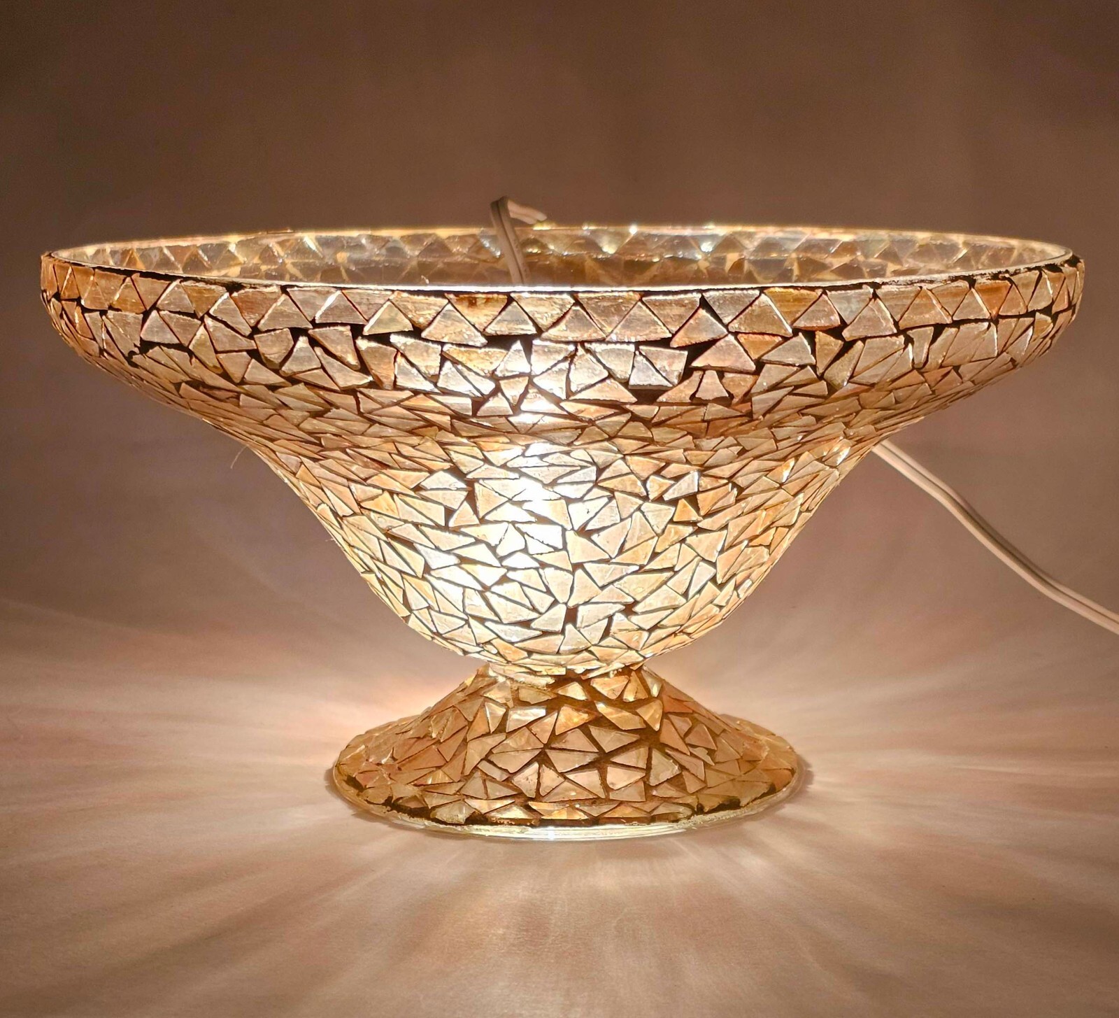 Compote Bowl Gold Mosaic on Glass Triangle Chips 12″Dia 6.5″High FREE SHIPPING