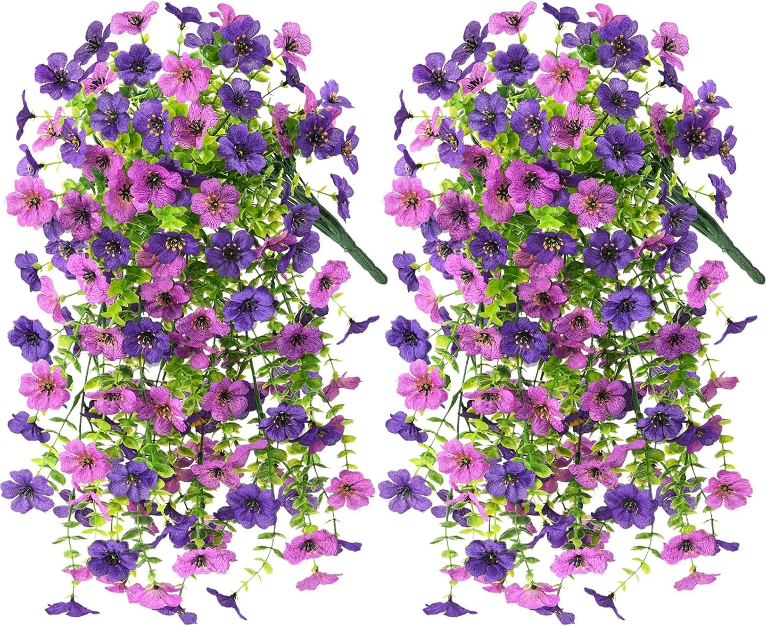 2Pcs Artificial Fake Hanging Flowers for Outdoors UV Resistant Artificial Plants