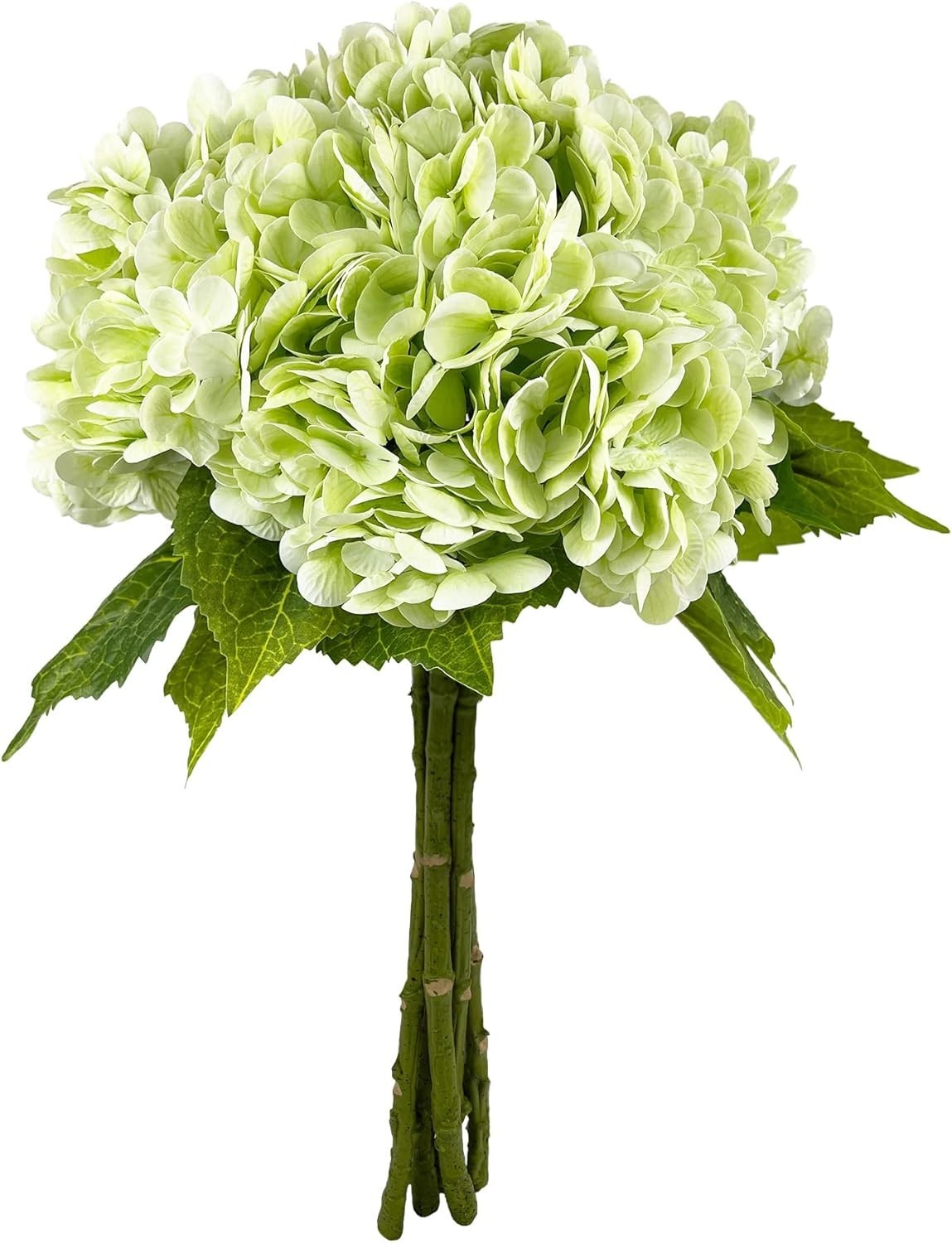 21In Light Green Artificial Hydrangea Flowers 5 Pcs Real Touch 3D Print Latex