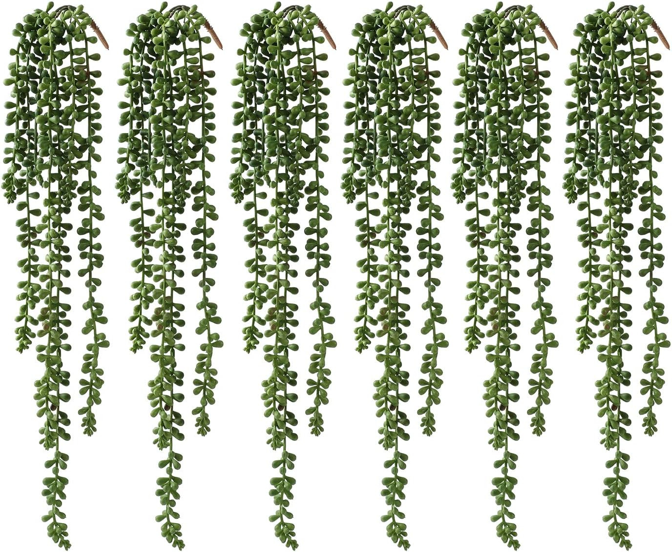6 Pcs Artificial Succulents Hanging Plants, Fake String of Pearls Greenery Plant