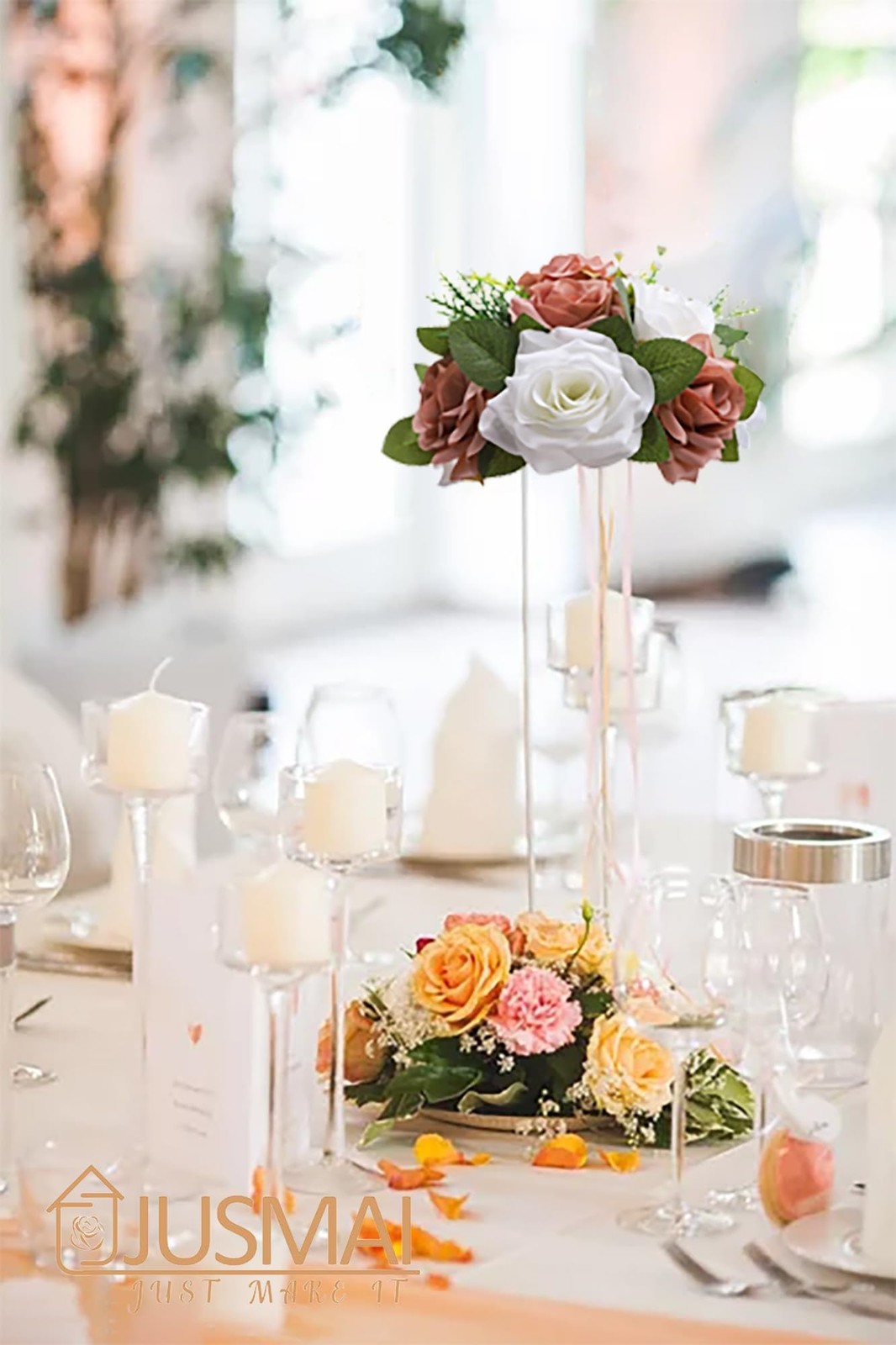 4 PCS Artificial Flowers Ball Dusty Rose White Wedding Table Centerpiece