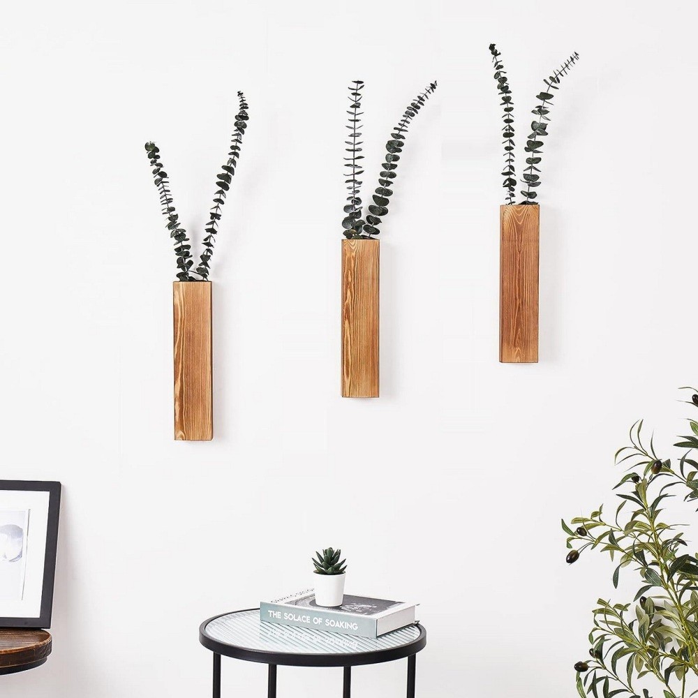 Wood Wall Planters for Fake Plants and Dried Flowers Stems Home Office Decor