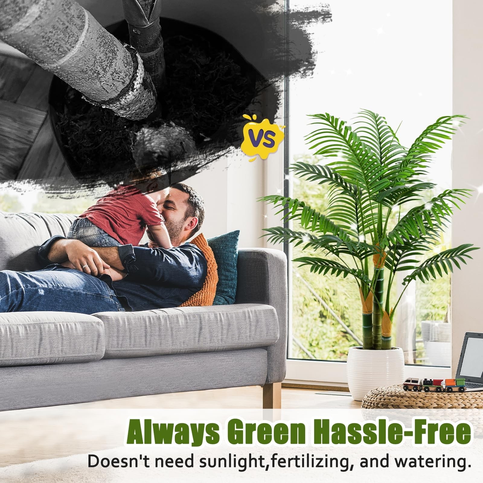 4ft Tall Golden Cane Artificial Tree Palm Outdoor, Large Artificial Plants Ou…