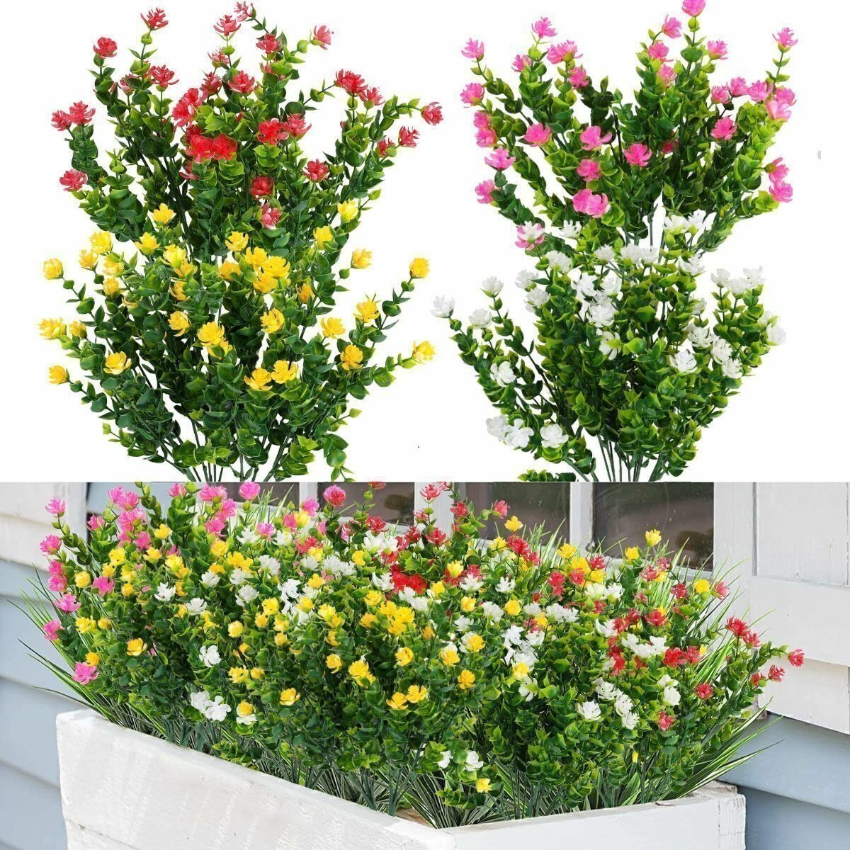 6/10Pcs Artificial Flowers Fake Outdoor UV Resistant Boxwood Plants Shrubs Decor