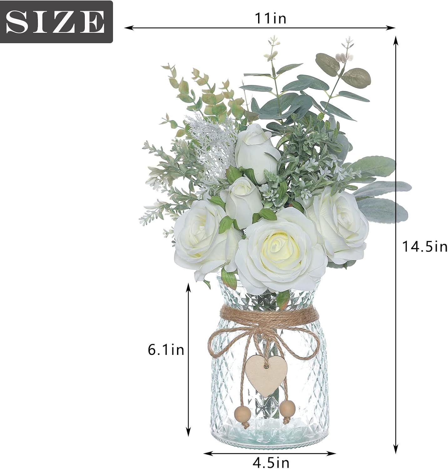 14.5″ Handcrafted Silk Flowers with Glass Vase – Versatile Decor for All Seasons