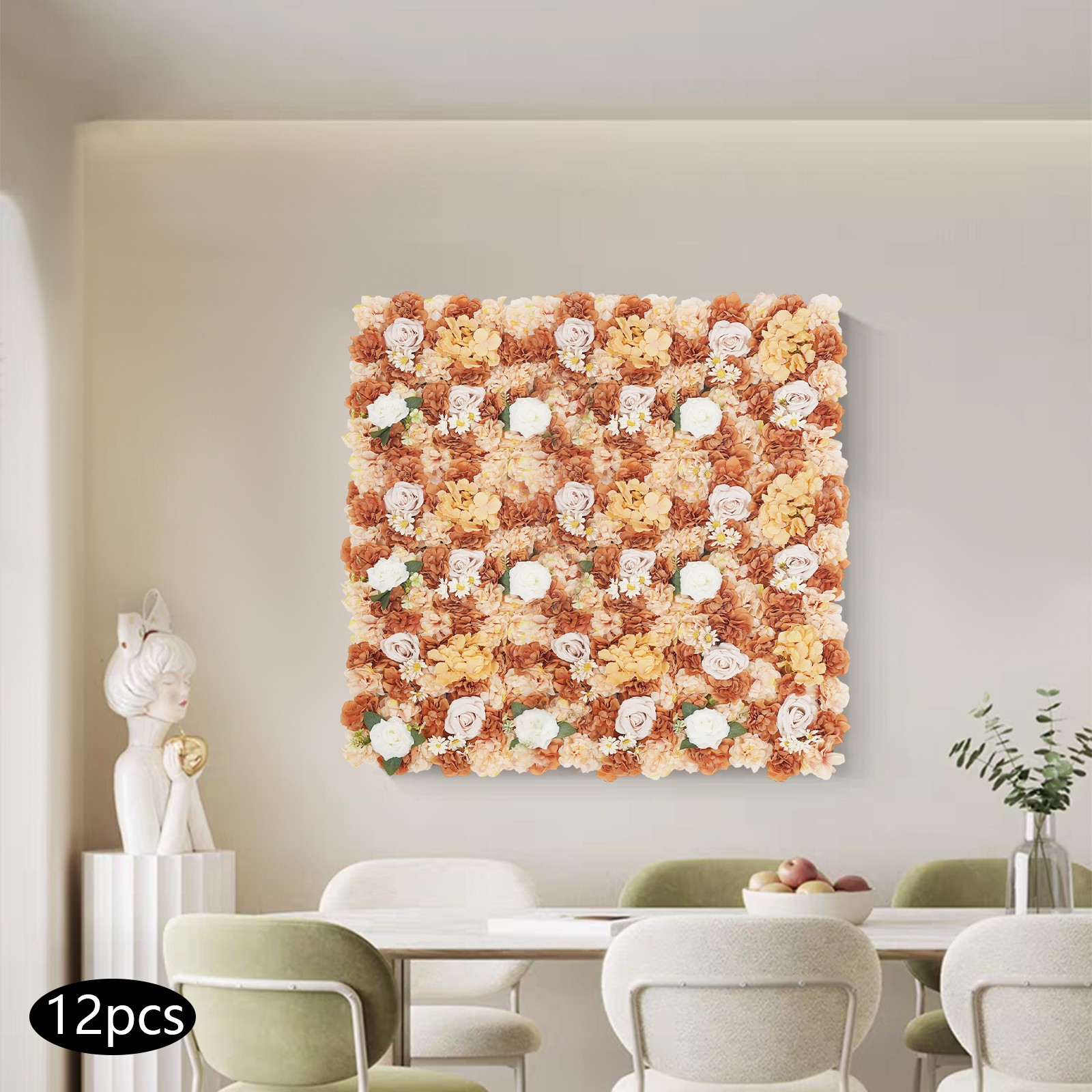 12Pcs Artificial Flower Wall Panels 15*15in Wall-Mounted Handmade Flower Panels