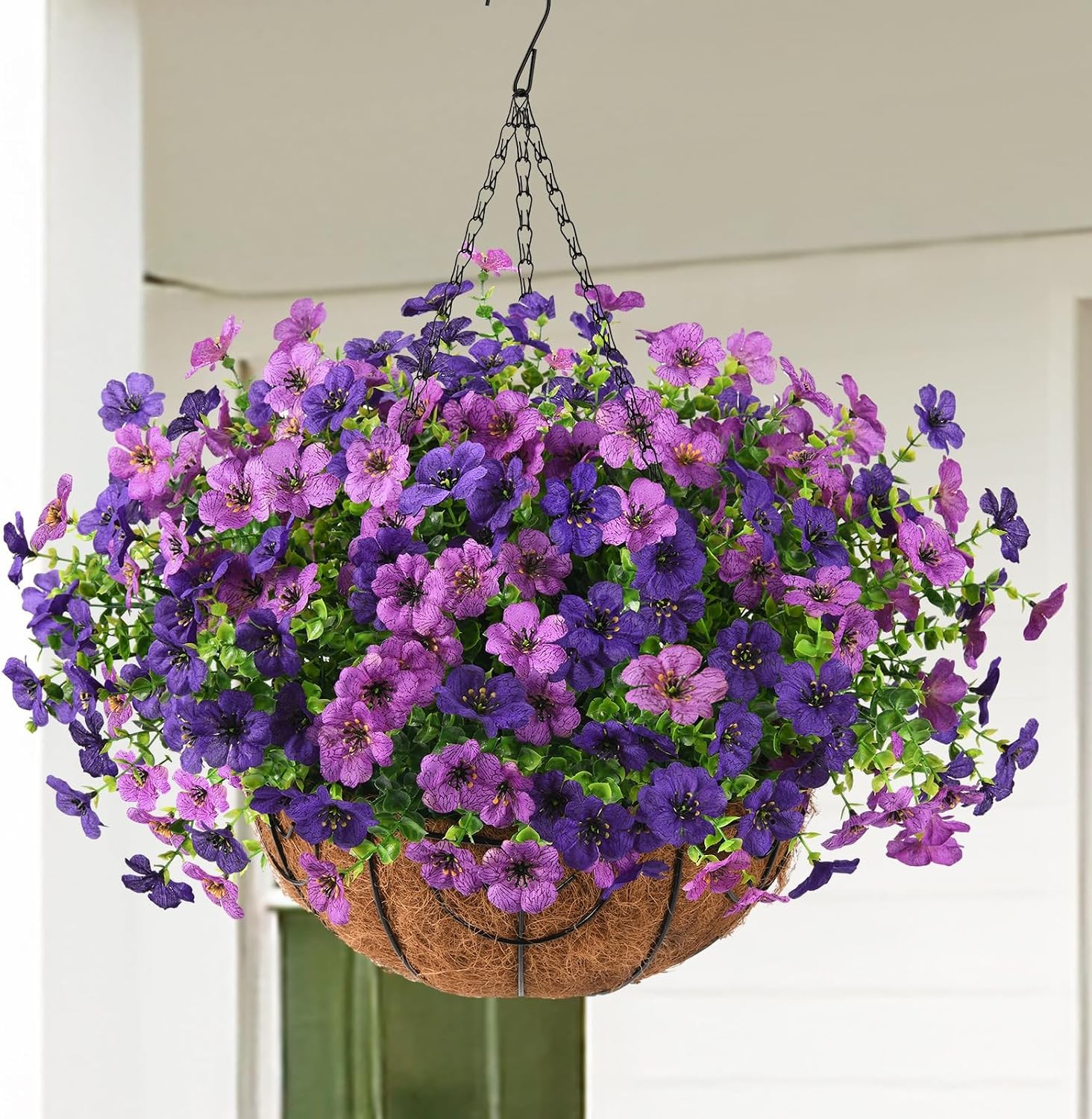 Artificial Fake Hanging Baskets Fall Flowers Outdoors Decoration Faux Silk Mums