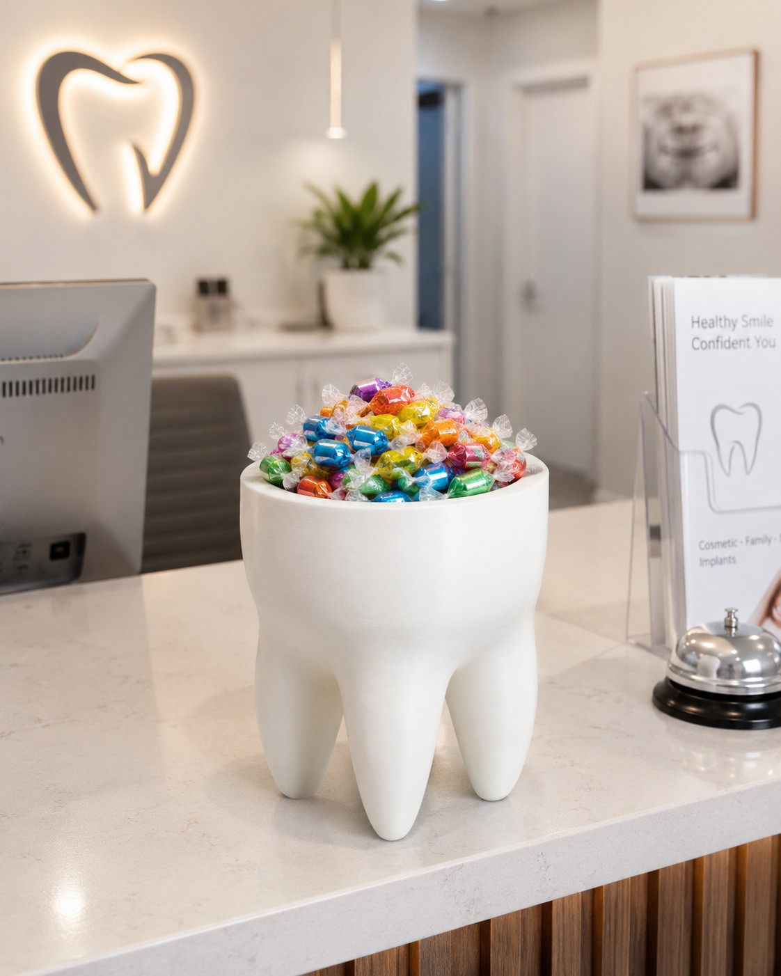 Tooth Shaped Holder Dental Office Decor Candy Bowl Pen Cup Planter 3D Printed