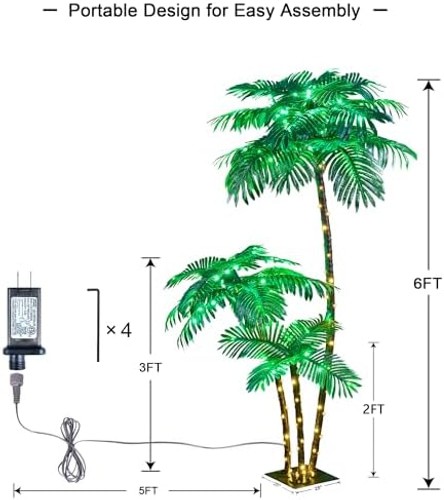Lighted Palm Tree 6FT 3FT 2FT Artificial Palm Decor for Outdoor 203 LED Light…
