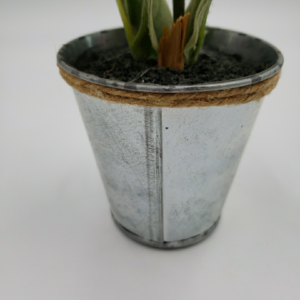 Artificial Flower Arrangement Rustic Metal Pot Farmhouse Cottage Floral Decor