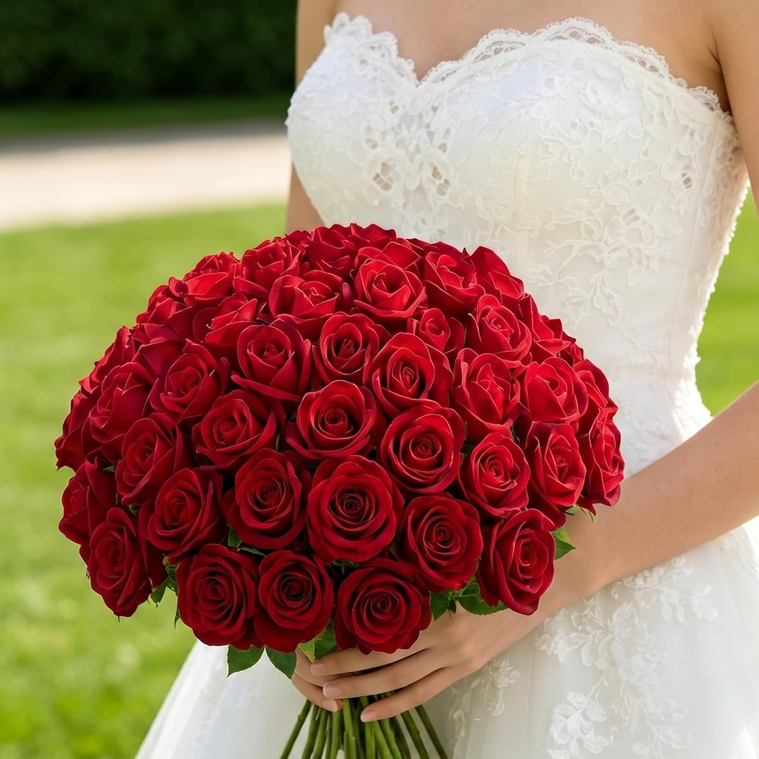 50 Pcs Artificial Roses +10 Eucalyptus + 1 Sachet (Rose Red) | Fake Velvet Silk