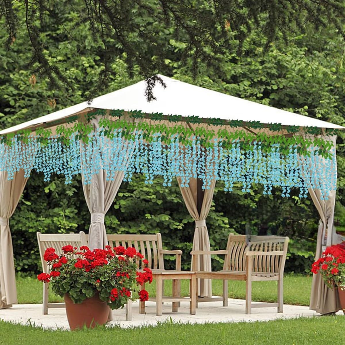 Artificial Wisteria Hanging Flowers Fake Wisteria Flower Garland Silk Vines R…