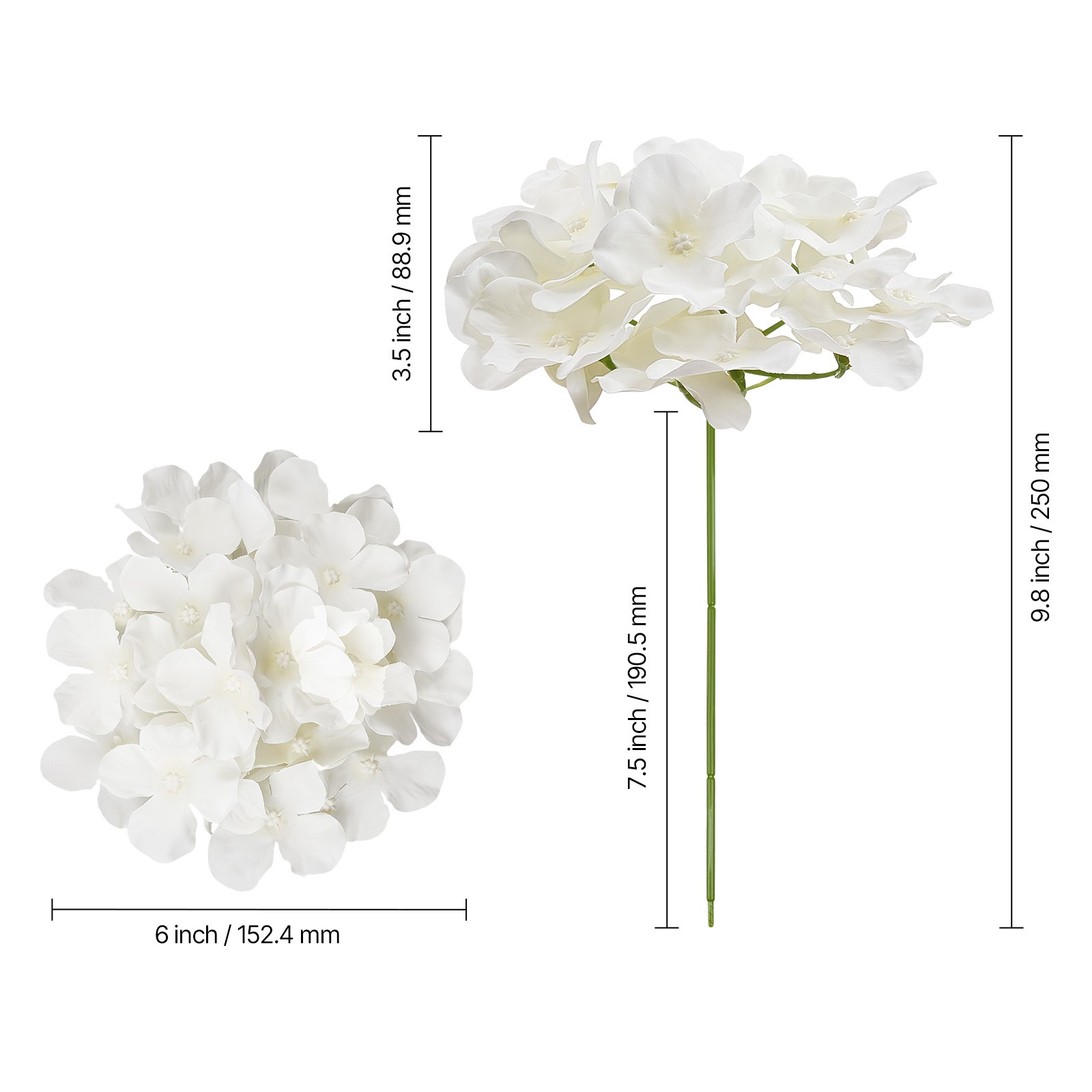 65 Pcs Artificial Silk Hydrangea Flowers 9.8 In Bouquet Arrangement White