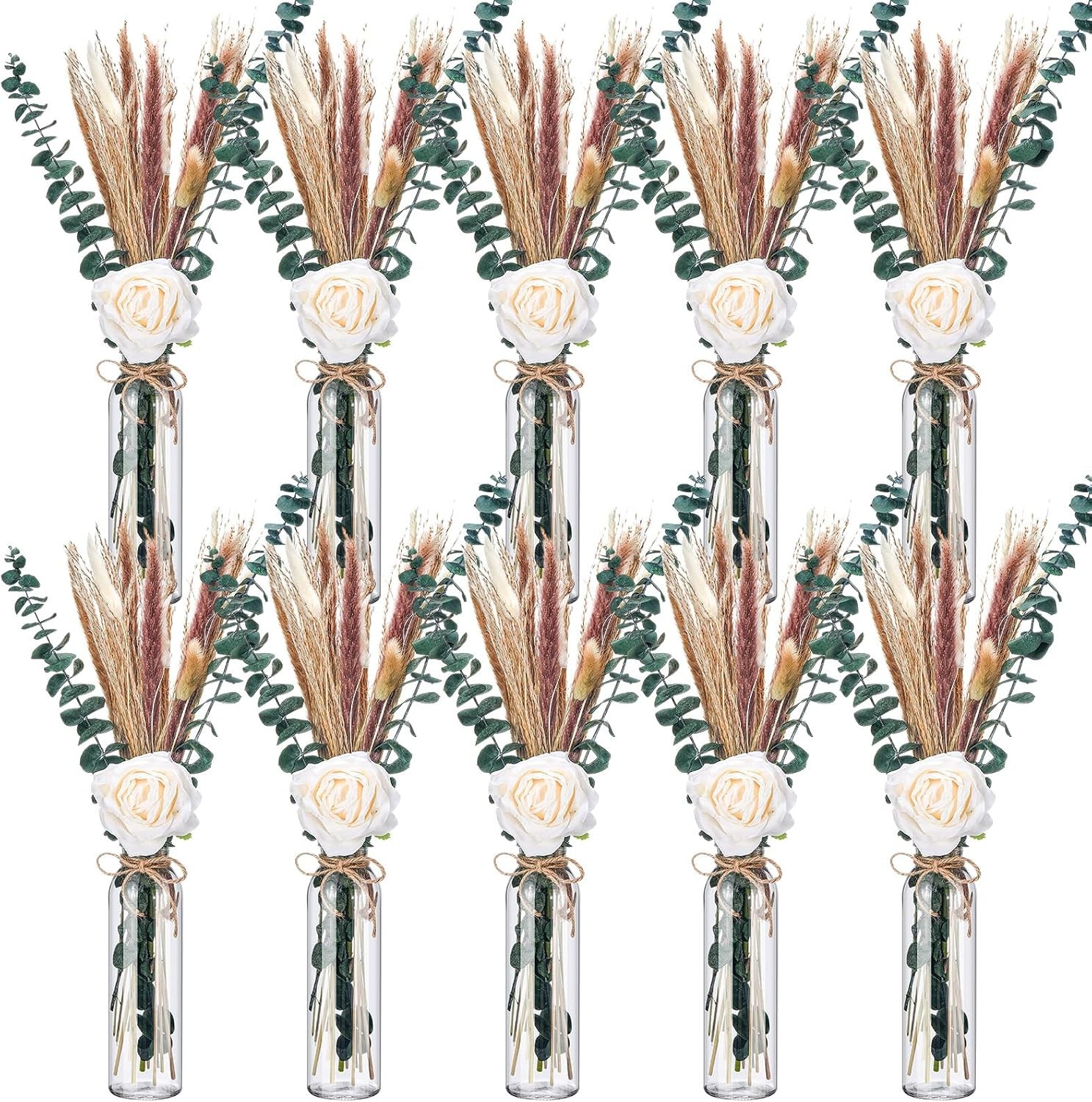 10 Set Dried Pampas Grass Centerpiece Wedding Baby Shower Party 10 Glass Flower