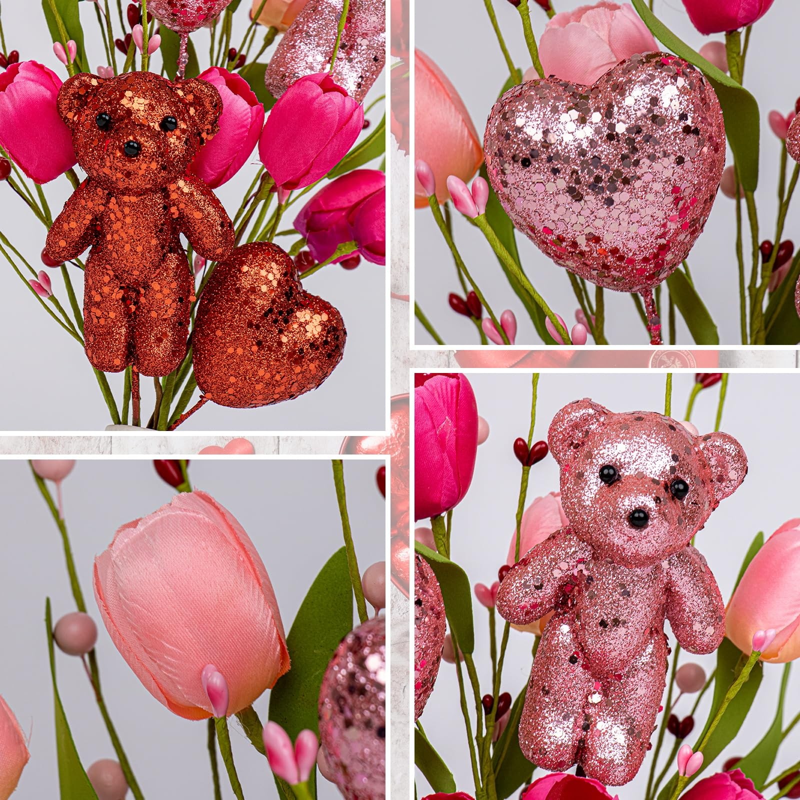Valentine’s Day Decorations Flowers 10Pack Artificial Floral Picks with Pink Red