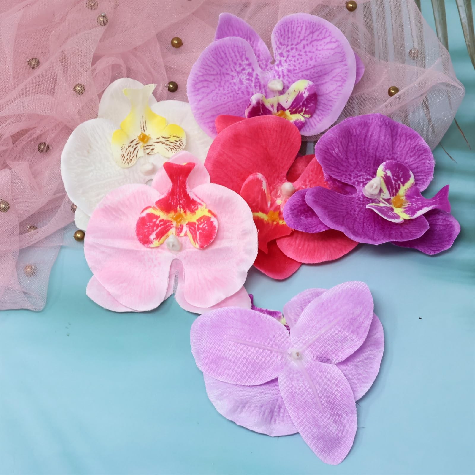 24PCS Fabric Butterfly Orchid Flower Heads Artificial Fake Flowers Heads for …