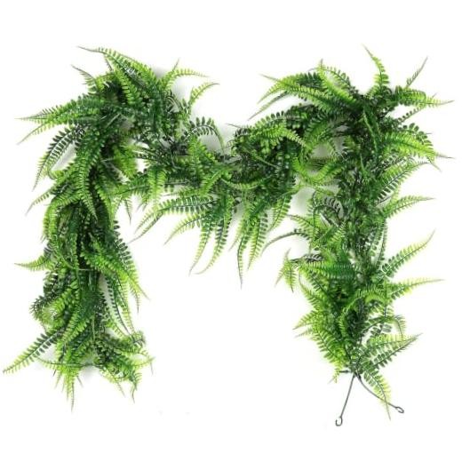 2Pcs 5.8Ft Artificial Boston Ferns Garland Fake Hanging Plant Green-fern2pcs