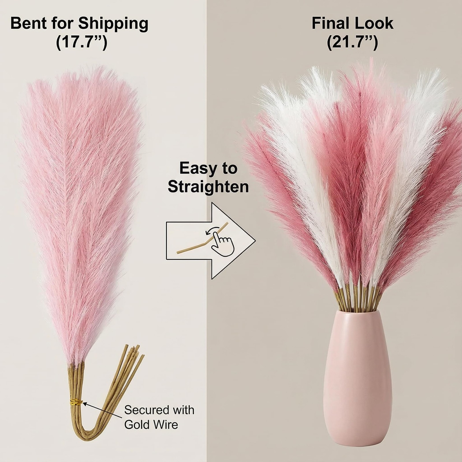 Pampas Grass Decor 30pcs 21.7 Inch, Faux Pampas Grass (White/Pink/Rose Red), …