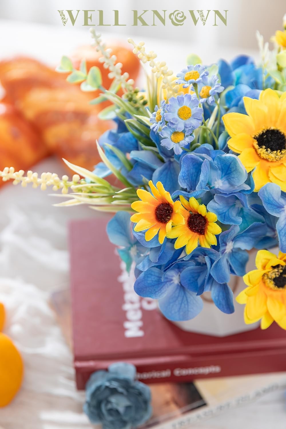 Small Fake Flowers in Plastic Vase 7 Centerpieces Coffee Table Decor, Silk Su…
