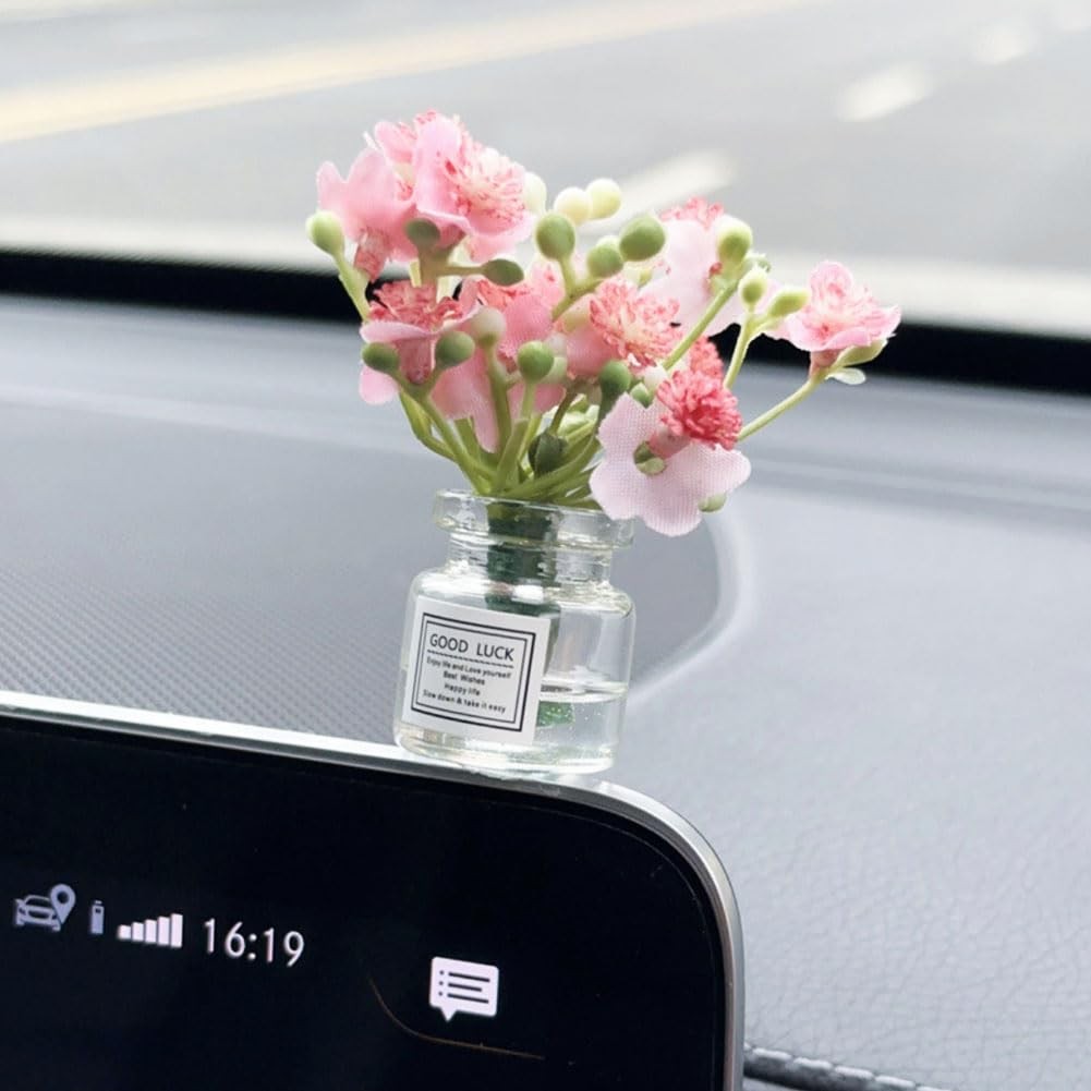 Set of 4 Cute Mini Rose Flower Vase Car Dashboard Decorations -Adhesive Mini …